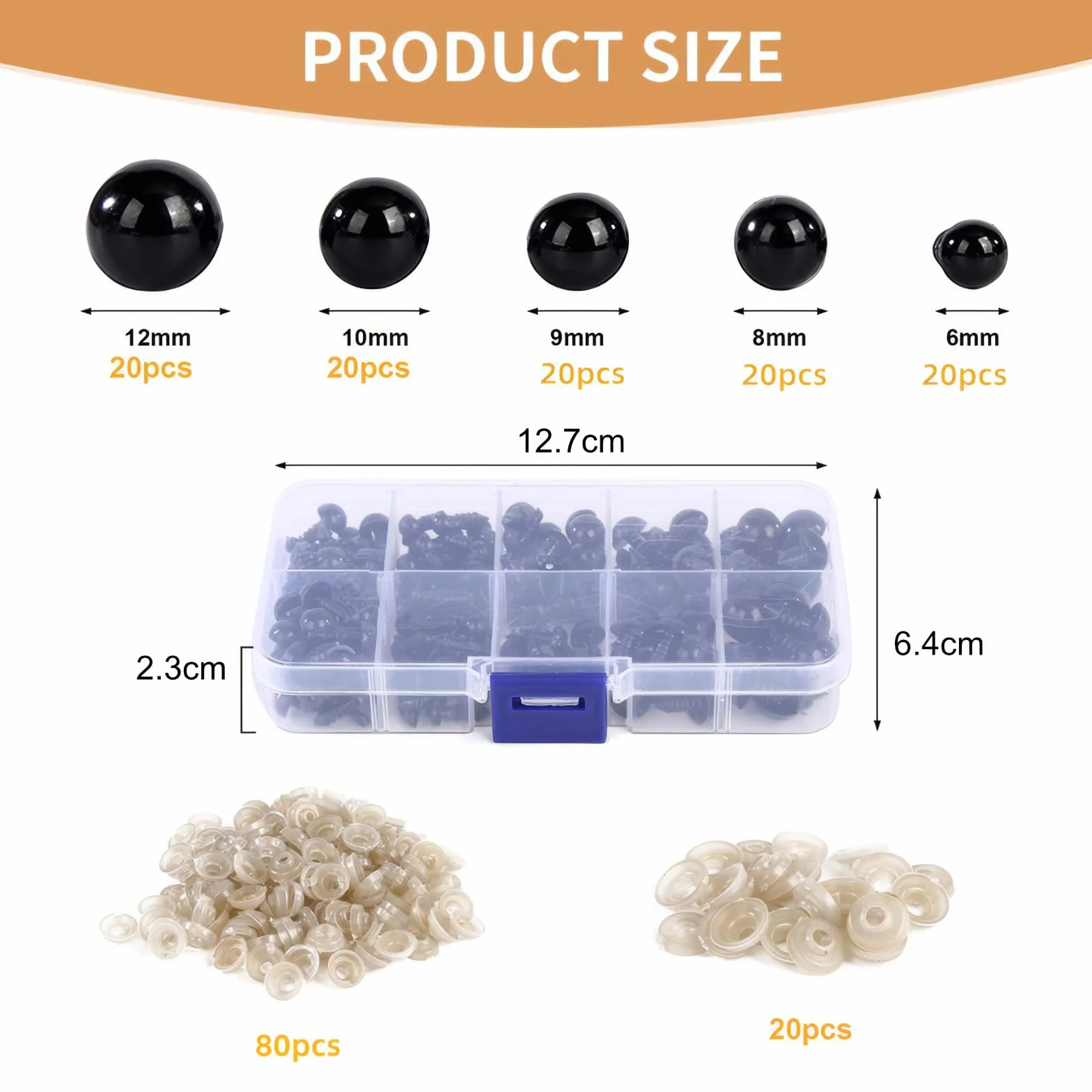 100 pezzi occhi di sicurezza, occhi a pressione in plastica con rondelle, per animali all'uncinetto, bambole, peluche, orsacchiotti, occhi per amigurumi e pupazzi, occhietti per lavori