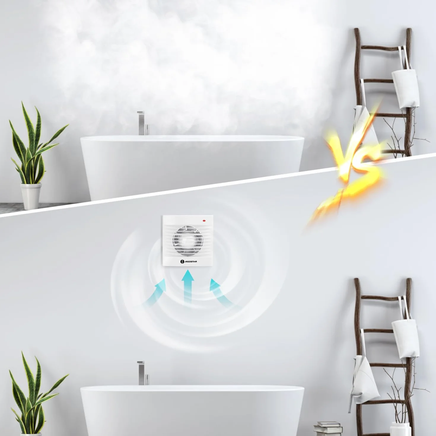 Aigostar Aspiratore da Bagno Ø 120 mm, Ventilatore con Valvola di Ritorno, 14W, Silenzioso, per Cucina WC Bagno