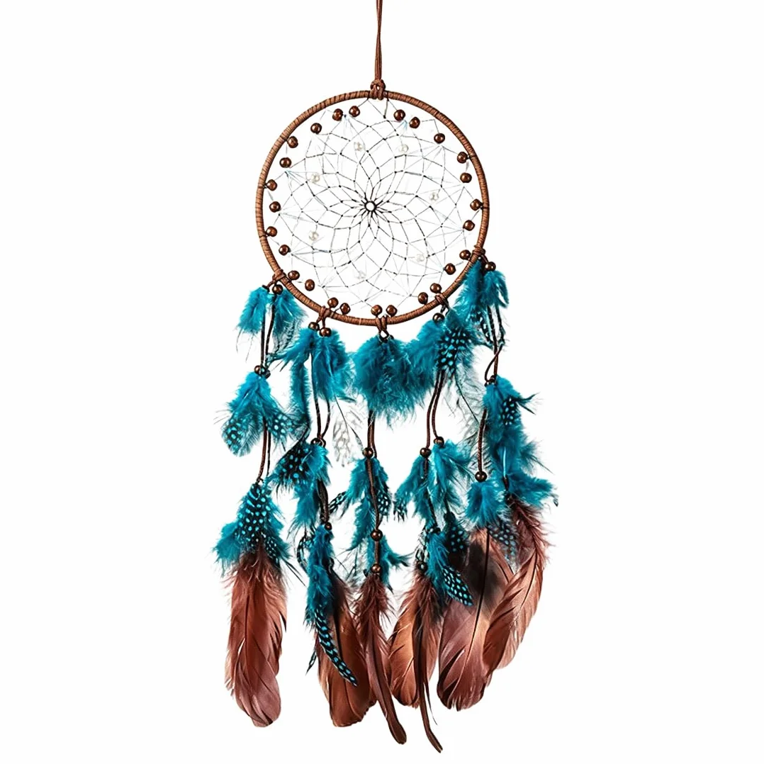 Cacciatore di Sogni Portafortuna Bohemien Metallo Blu Pavone Decorazione Camera da Letto 1 Pezzo
