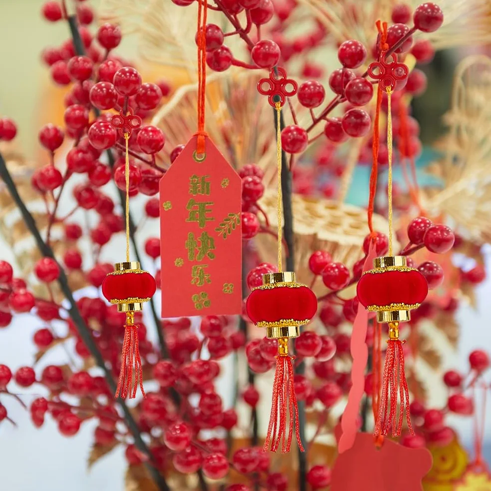 SUPERFINDINGS Set di 2 60 decorazioni cinesi per Capodanno, 31 mm, mini lanterne rosse in velluto, decorazione per Capodanno, matrimoni, feste, ufficio, casa, albero, decorazione esterna