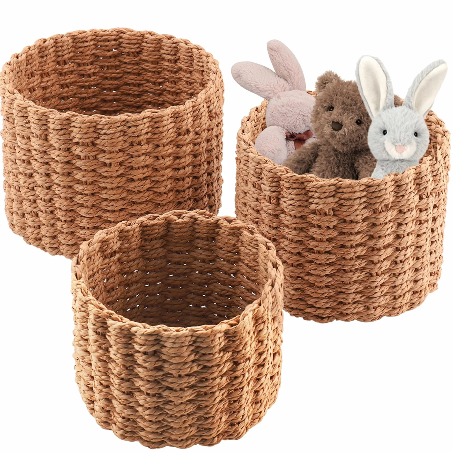 Cestino Portaoggetti, Set di 3 Cestino Rotondo Intrecciato, Cesto Portabiancheria Bambini Adatto per Camere da Letto Bagni Può Essere Utilizzato Come Cesto Regalo Vuoto Vesto Pannolino