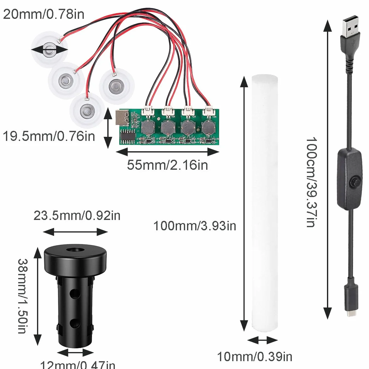 Kit di nebulizzatori per umidificatori, quattro ugelli, con cavo USB, Set di sostituzione fai da te