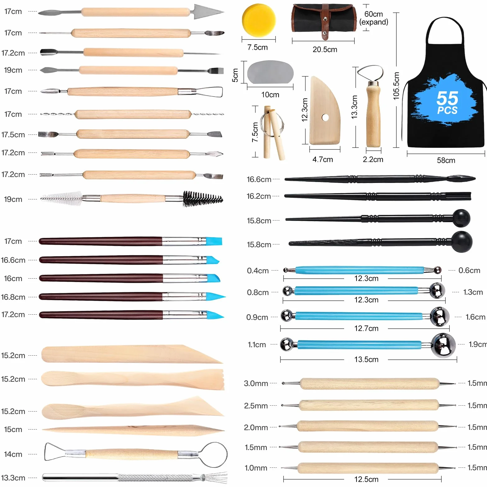 FAMKEEP 55 Pezzi Strumento per Modellare l’Argilla,Strumenti Argilla,Attrezzi Ceramica,Sculpting Tool con Sacchetto di Stoccaggio,Kit per Modellazione, per Scultura in Argilla Utensili Ceramiche