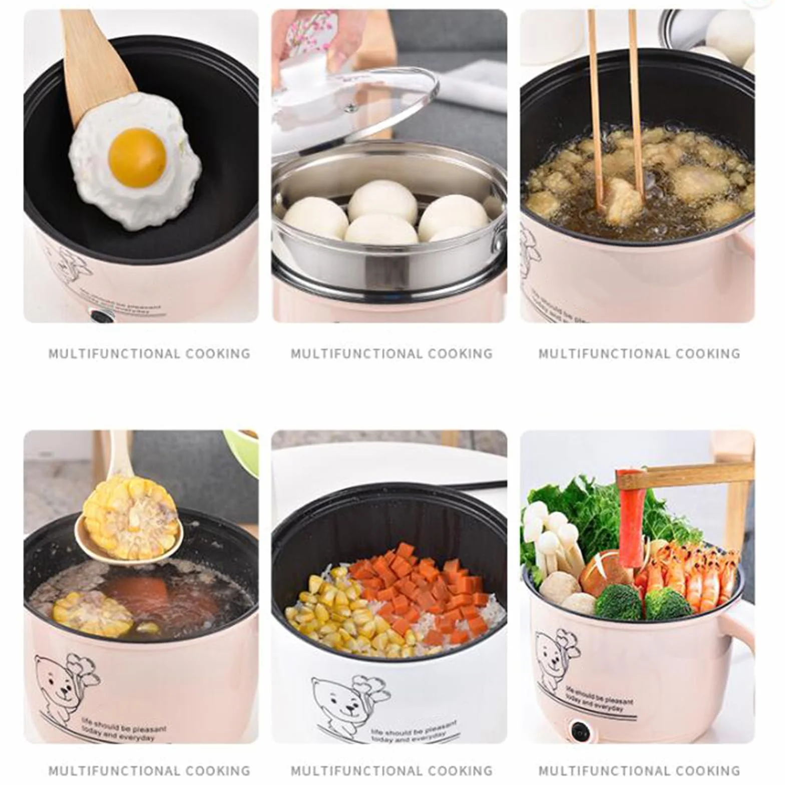 F Fityle Mini Hot Pot Ramen Cooker Padella elettrica Portatile Multiuso Antiaderente per dormitorio dell'home Office, Bianco