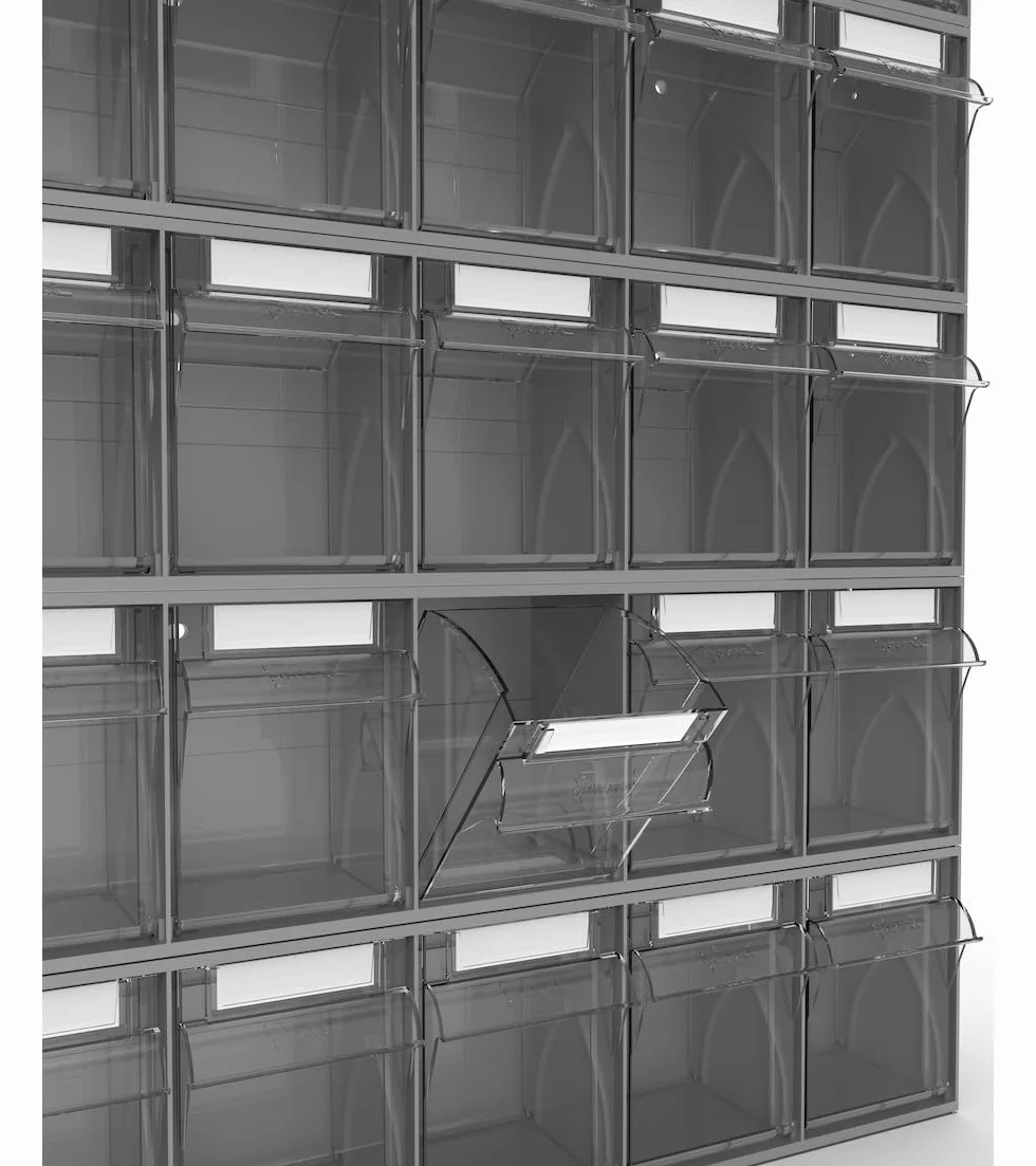 Fami - Cassettiera Porta Minuteria da Muro, Scaffali e Carrelli per Garage, Officina e Magazzini, 6 Cassetti Trasparenti Visual Box, Pannello Porta Viti e Bulloni, Dimensioni: 60 x 9,6 x 11,2 cm