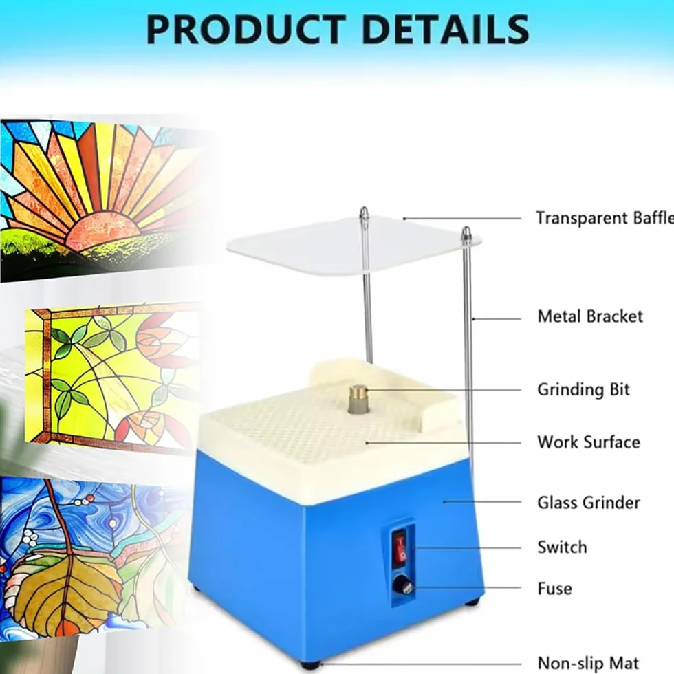 Smerigliatrice per Vetro Portatile,220V,65W,4200r/min,con Funzione di Aspirazione Automatica,Protezione Trasparente,2 Testine Smerigliatrici Intercambiabili e Accessori da 30 pcs per Vetro e Ceramica