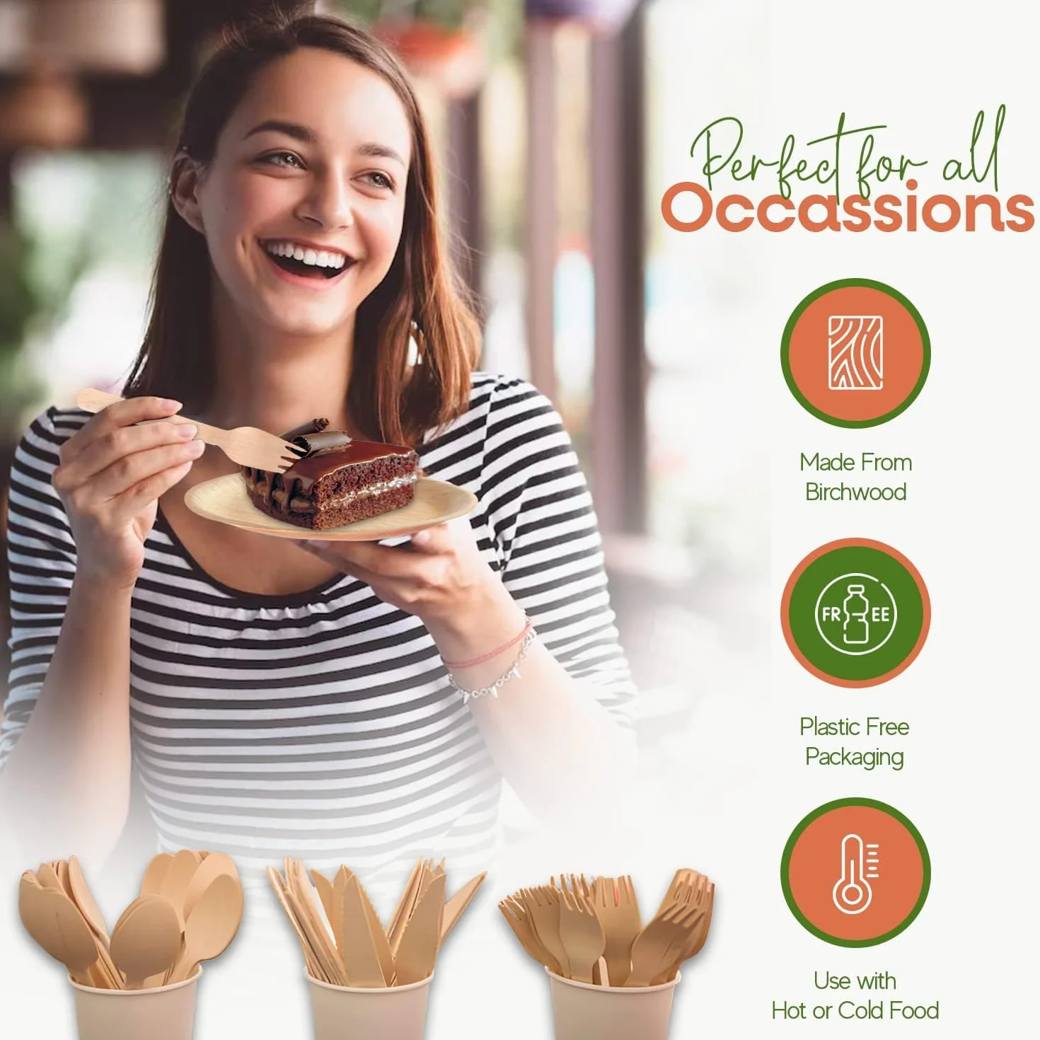 FOOGO Green Set di Coltelli Monouso in Legno e Bambù FSC 16 cm Compostabili Biodegradabili