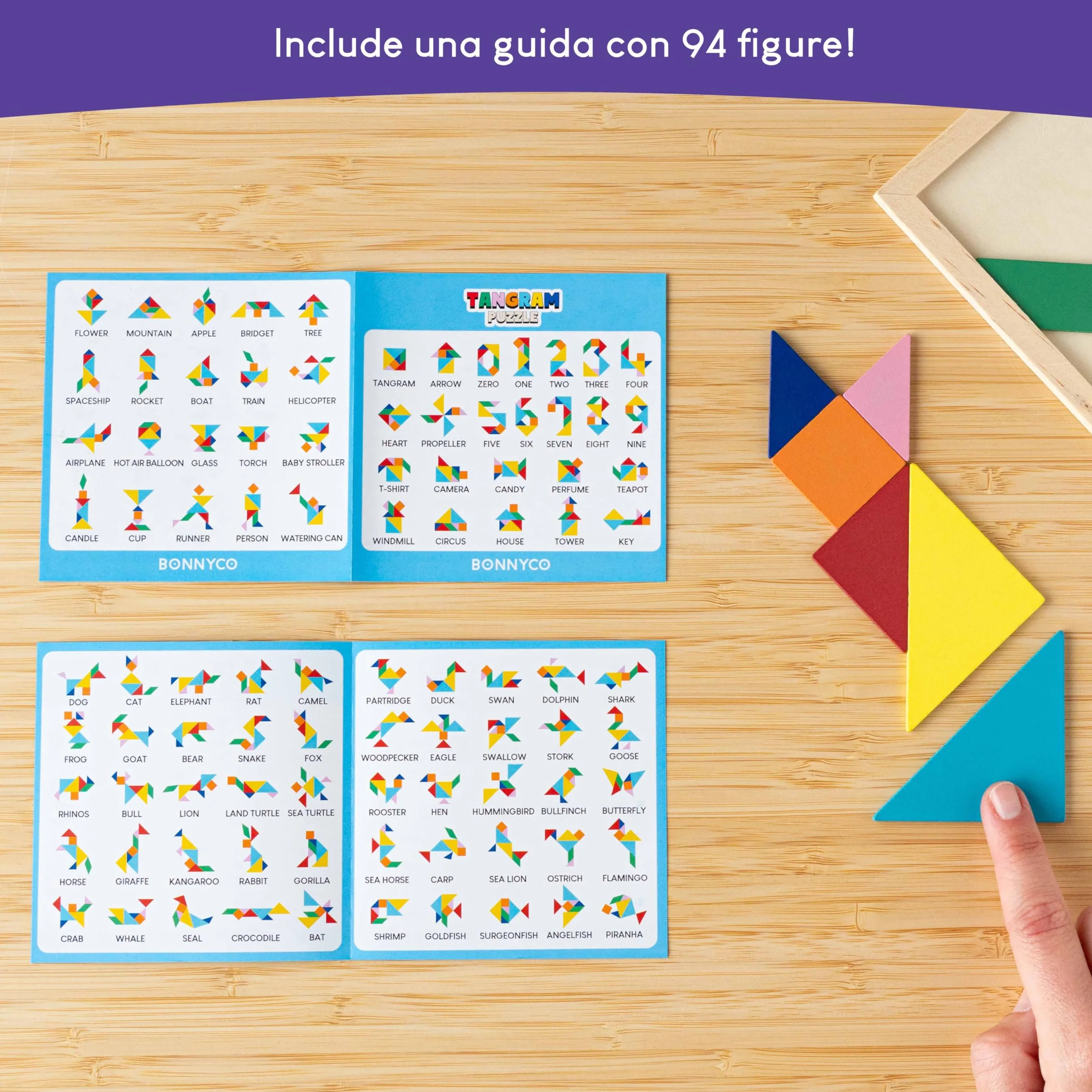 BONNYCO Tangram Legno Bambini Pack 30 Gadget Compleanno Bambini. Mini Giochi Regalini Fine Festa Compleanno, Regalino Fine Festa Invitati. Persierini Giochini per Feste, Mini Puzzle Gadget Scuola