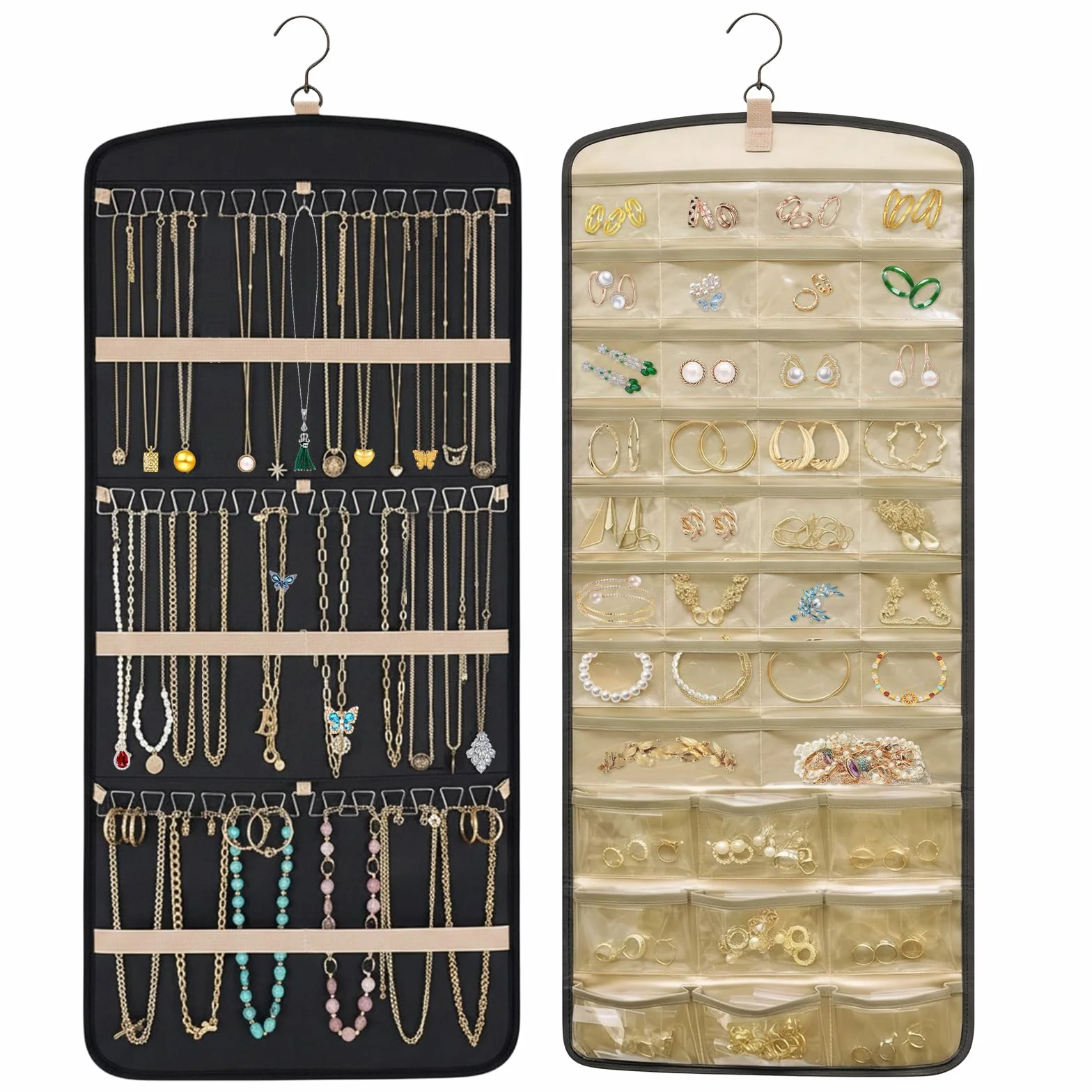Aucuu Hanging Jewelry Organizer per Armadio 39 Tasche 3 Ganci a Forma di Onda