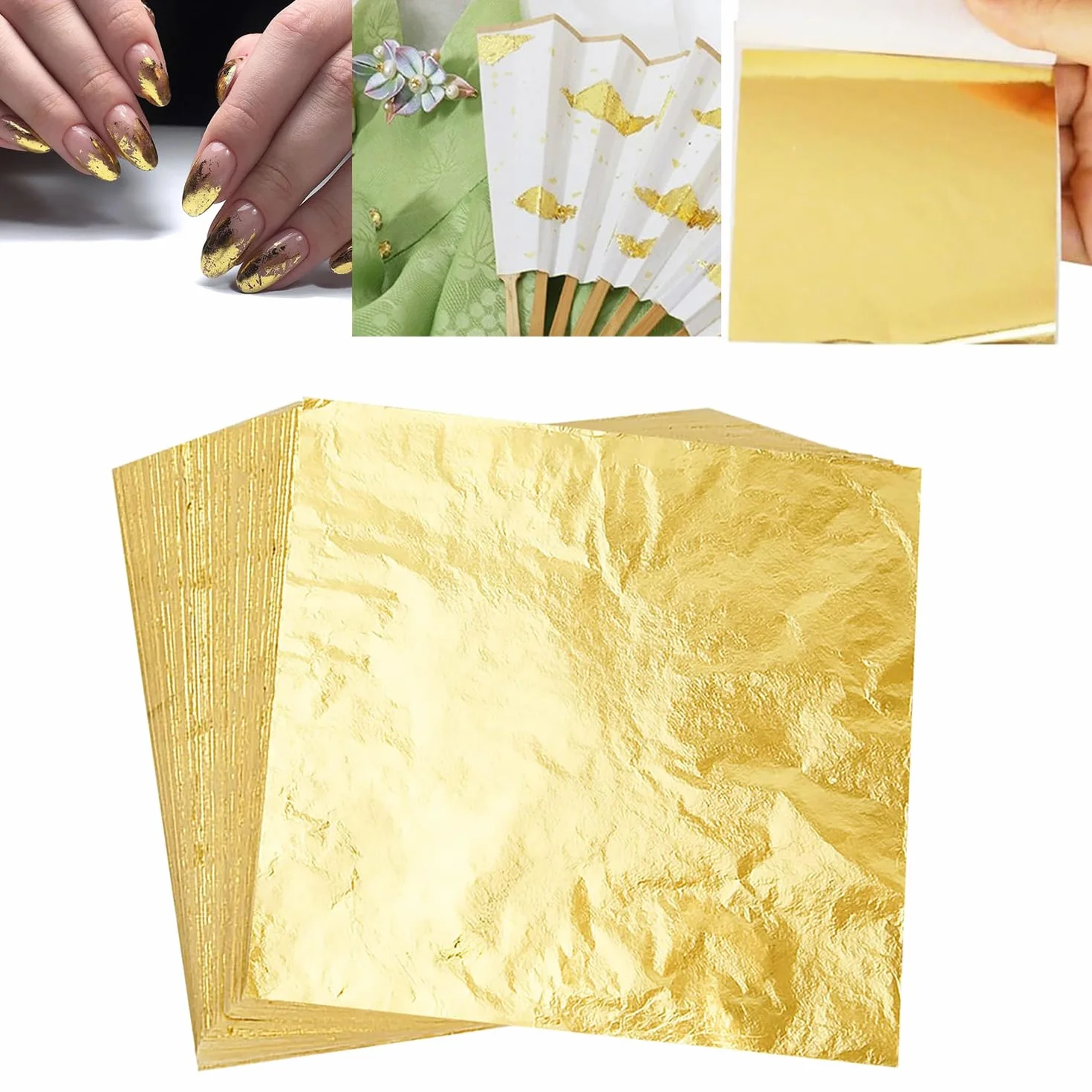 Fogli di Foglia Oro,100 Pezzi di Lamina D'oro,Foglia D'oro, 8cm x 8,5cm,Ideali per Doratura, Artigianato, Progetti Artistici e Decorazioni,