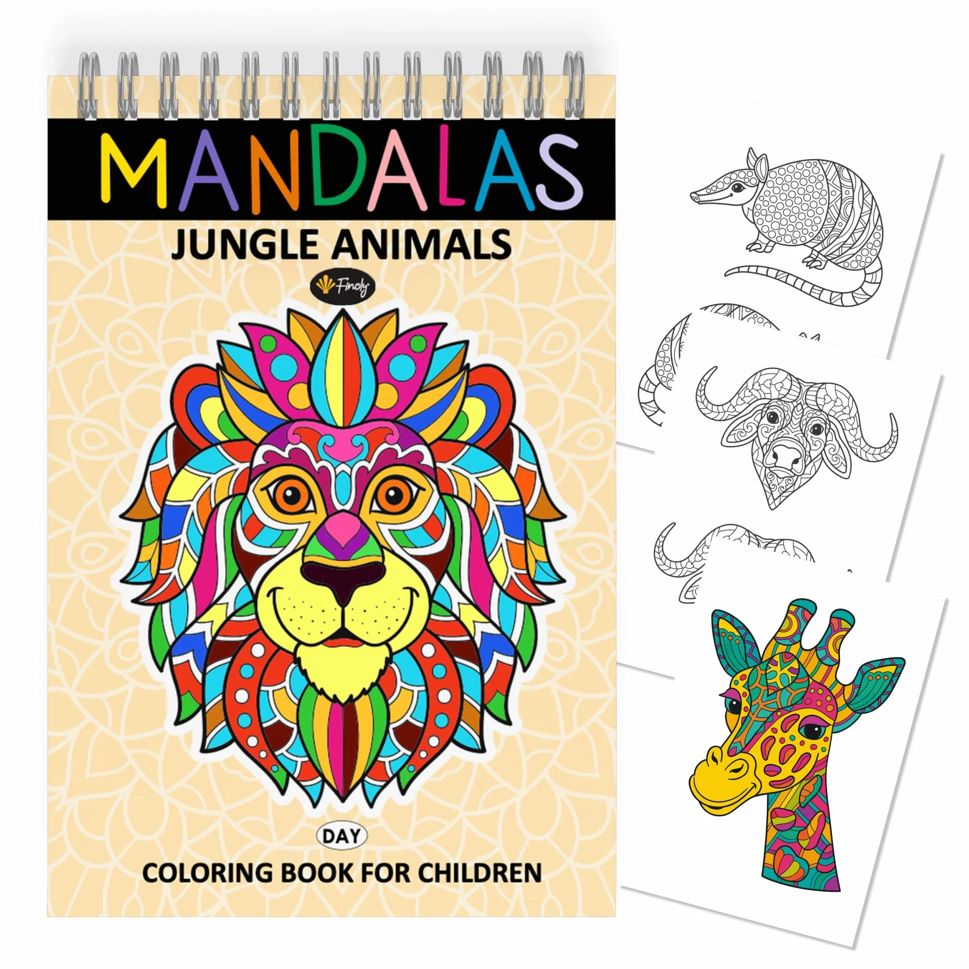 Finoly Mandala da Colorare per Bambini Rilassamento Antiestress Libro Mandala Animali A4 Rilegatura Spirale