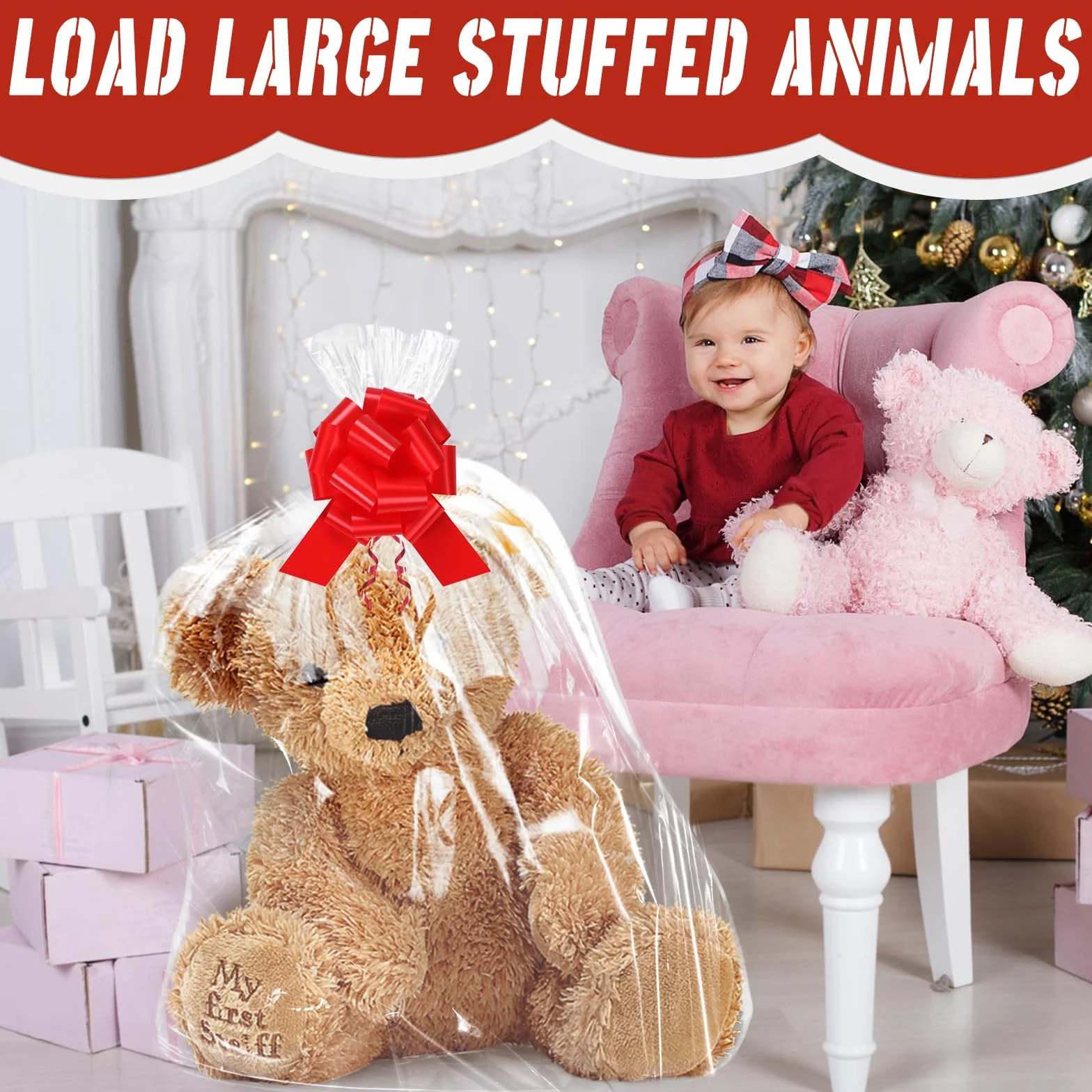 GXFCING Set di Sacchetti Grandi in Cellophane per Cesti Regalo, Inclusi 6 Sacchetti di Plastica da 100 x 70 cm e 6 Fiocchi e Lacci, Sacchetti di Carta Trasparenti per Cesti e Bouquet