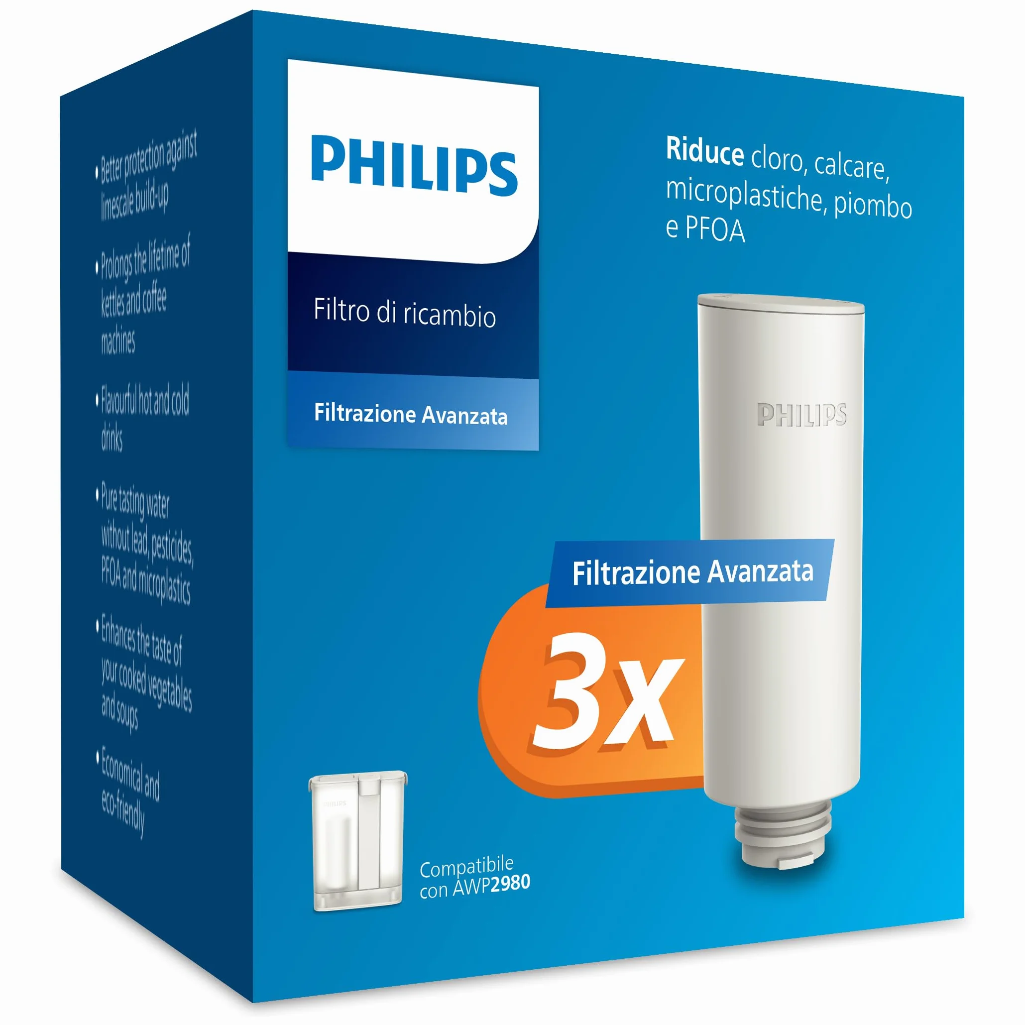 Philips Filtri di Ricambio Taste+ Confezione da 3 per Erogatore Acqua Filtrata, Senza BPA