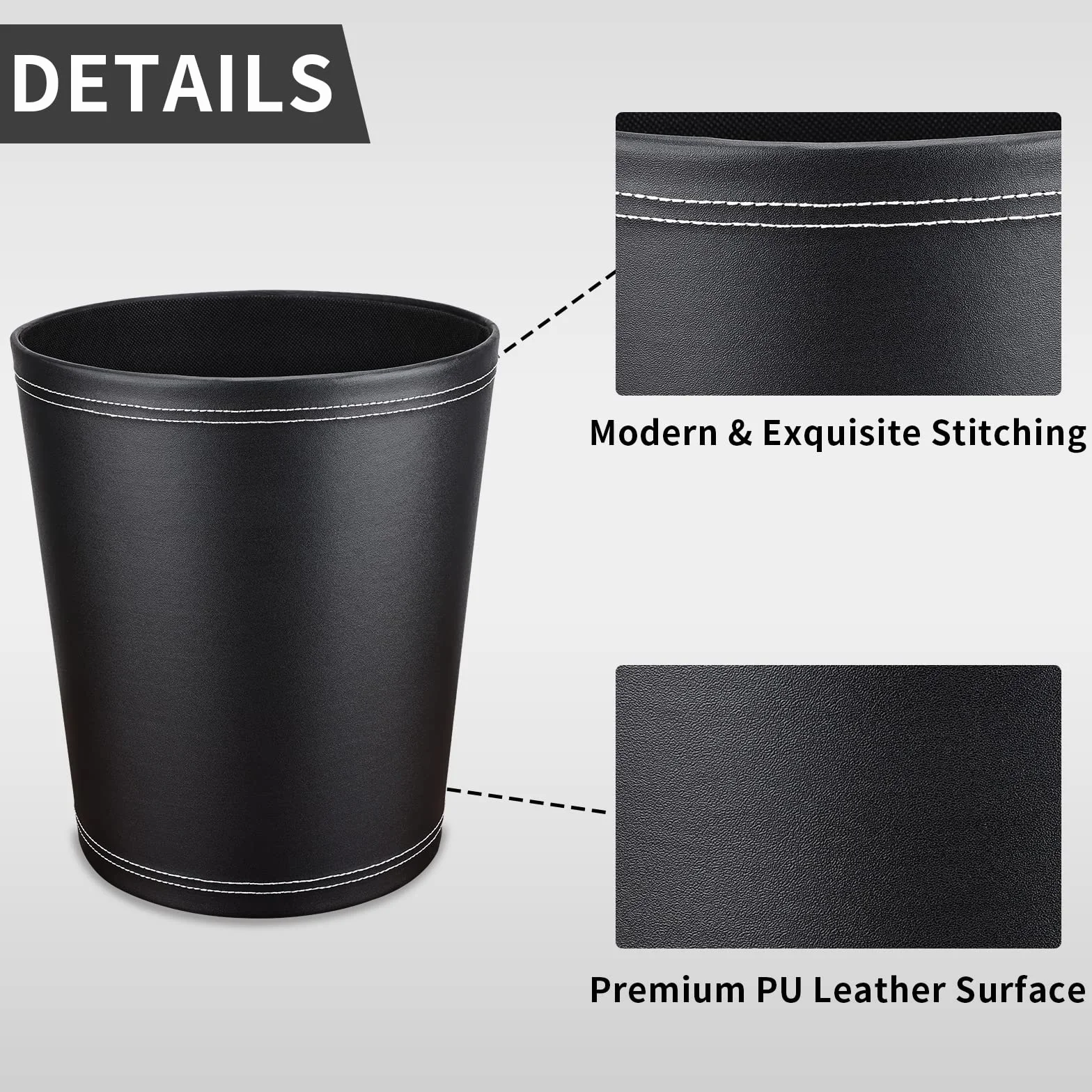 GORESE Cestino per la carta Ufficio, Cestino per la carta in pelle di colore Nero, design moderno, pattumiera per cucina, bagno, ufficio (Nero)