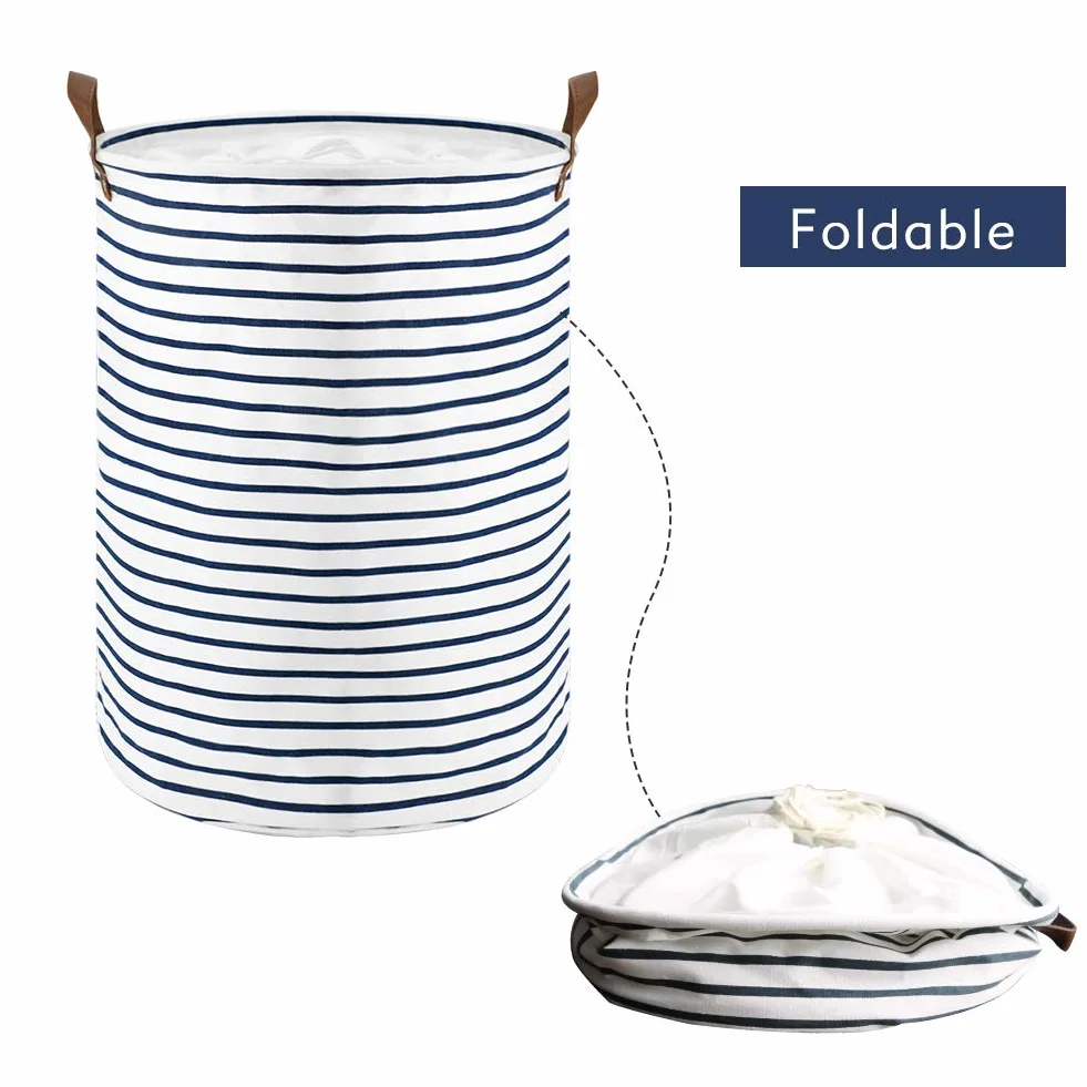 DOKEHOM 18-Inches Raggruppabili Round Stoccaggio Paniere, Cotone (Strisce Blu, M)