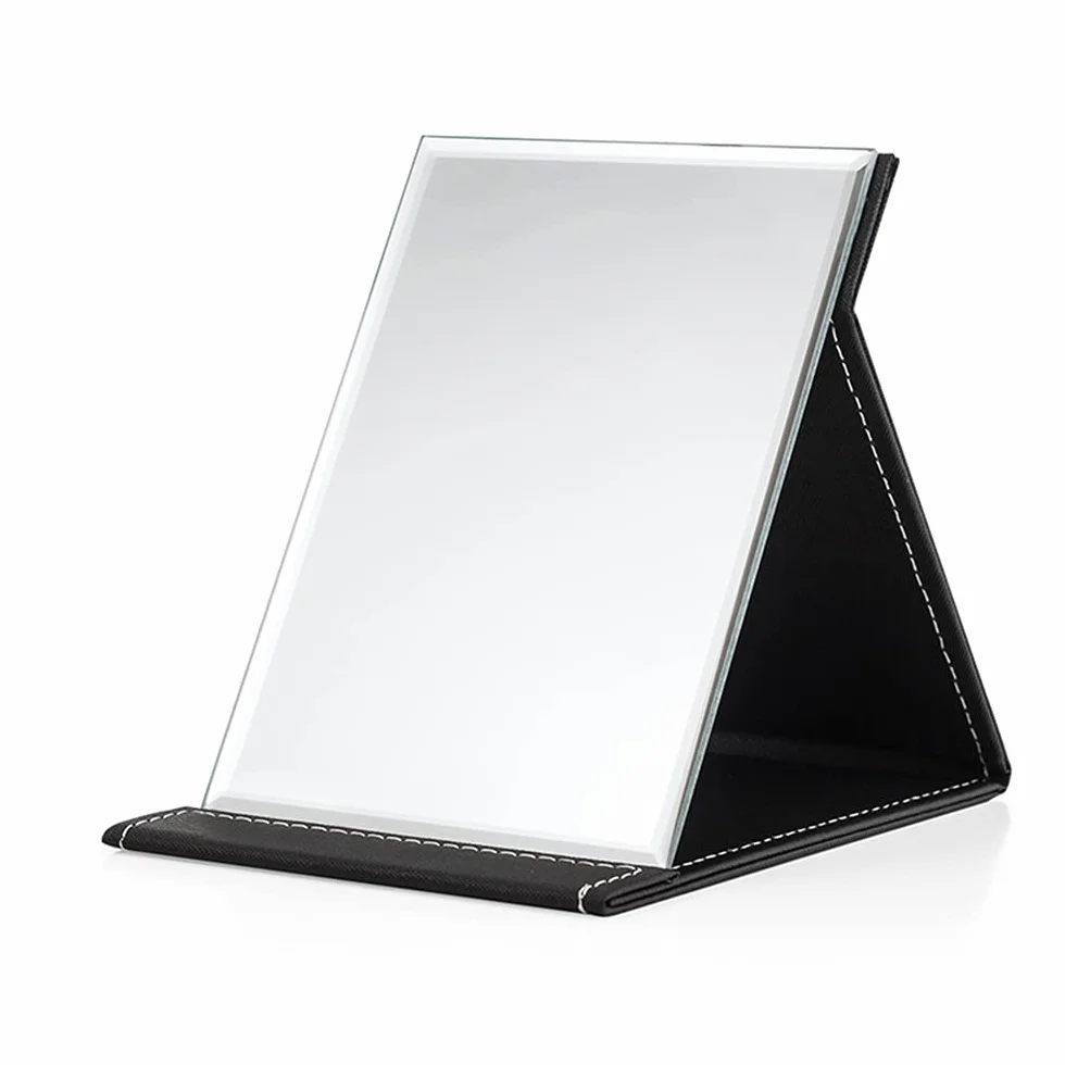 Specchio da Tavolo Pieghevole Portatile da Trucco con Pelle PU Nero