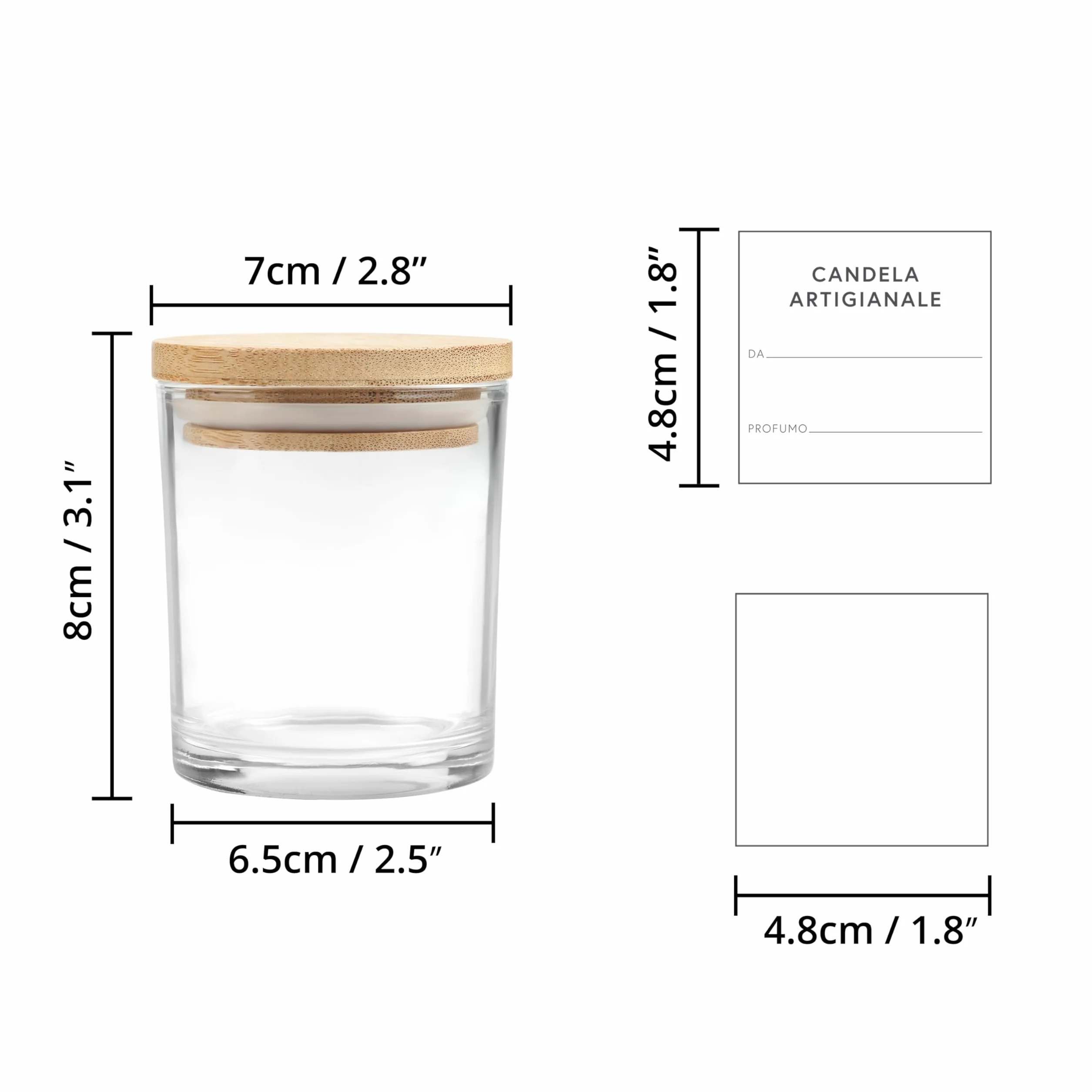 Winter Shore Portacandele Vetro da 170 ml con Coperchi [15 Pezzi] - Porta Candele Vuoti Trasparenti - Barattoli per Candele Fai da Te - Include 15 Etichette Adesive, 15 Etichette Vuote, 1 Penna Nera