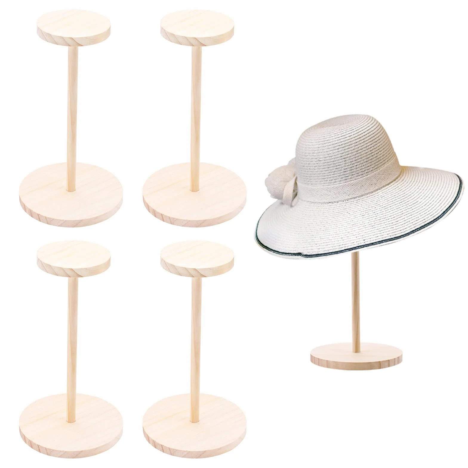 4 supporti per cappelli da esposizione, in legno, organizer per cappelli da baseball, porta cappelli per esposizione di modelli di auto, multiuso, decorazione per soggiorno (legno naturale)