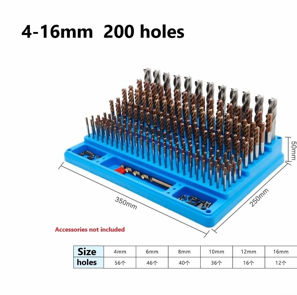 Scatola portaoggetti per punte da trapano e utensili di fresatura con 288 fori per una facile organizzazione e accesso (4-16 mm, 200 fori)
