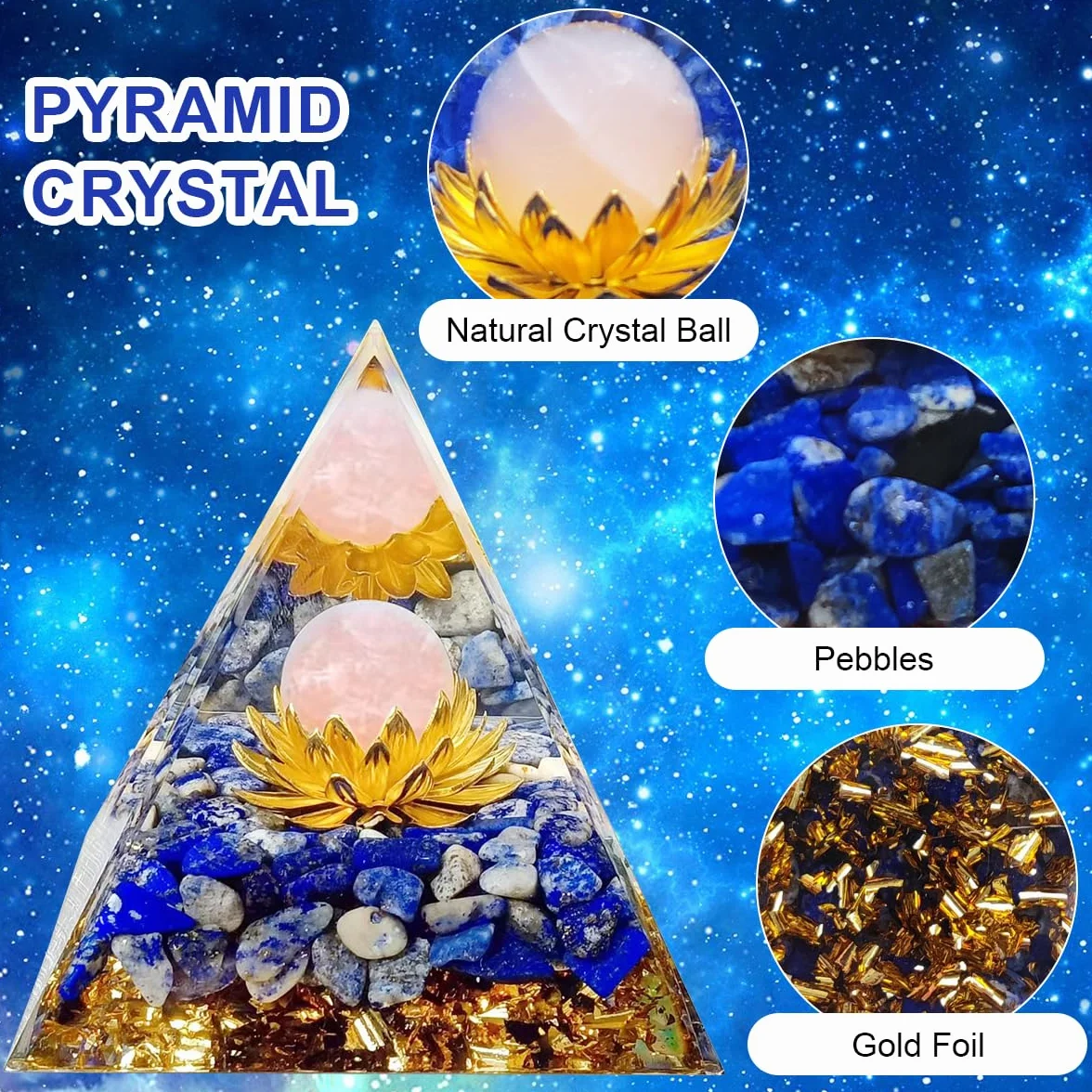 Piramide di Orgonite Ametista Cristallo per Meditazione Guarigione Chakra Yoga