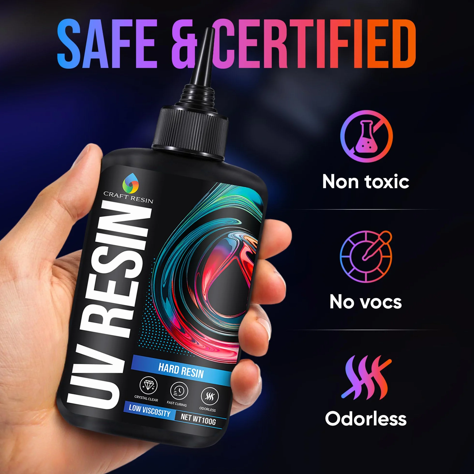 CRAFT RESIN 500g Kit Resina UV Trasparente - Tipo Duro, Bassa Viscosità, Anti-Ingiallimento - Resina UV per Gioielli, DIY, Fai da Te, Colata, Argilla - Rapida sotto Luce UV LED