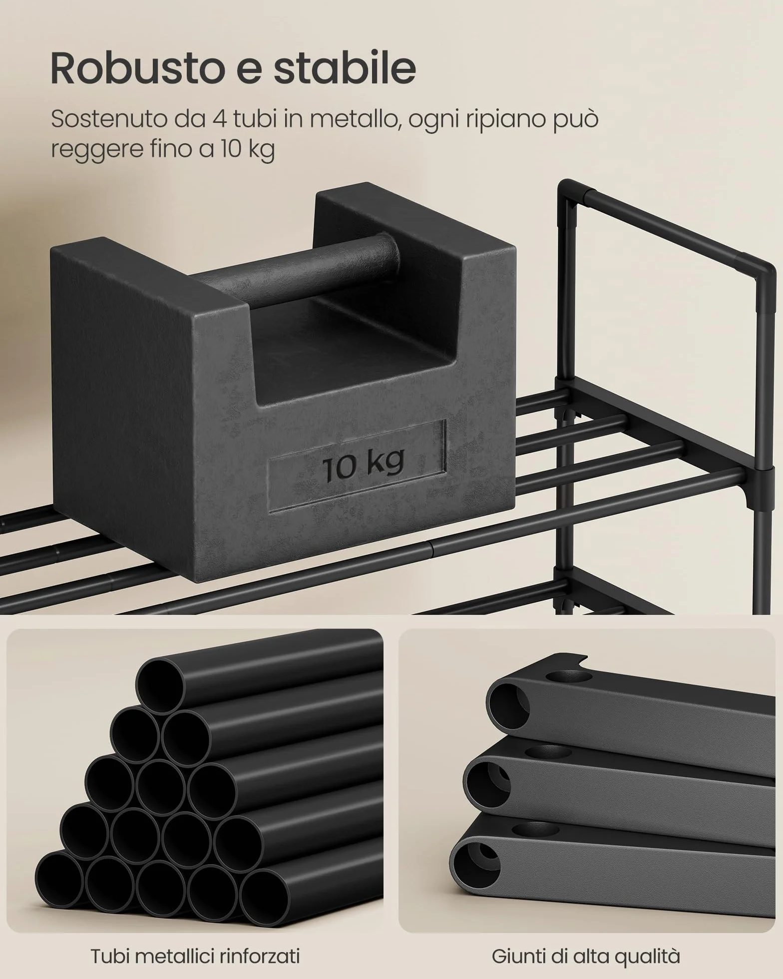 SONGMICS Scarpiera 3 Ripiani Portascarpe Metallo 30x68x55 cm Nero