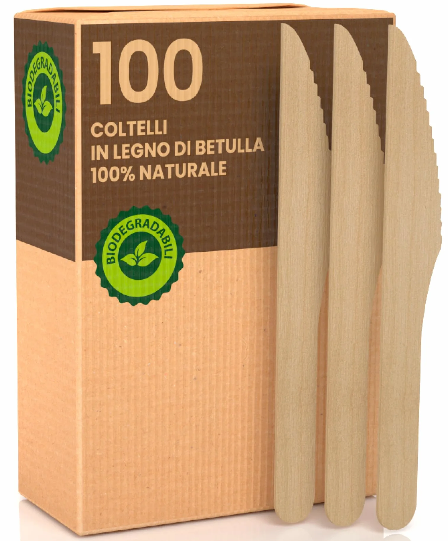 Coltelli Ecologici in Legno di Betulla Monouso 100% Naturali Biodegradabili 100 Pezzi