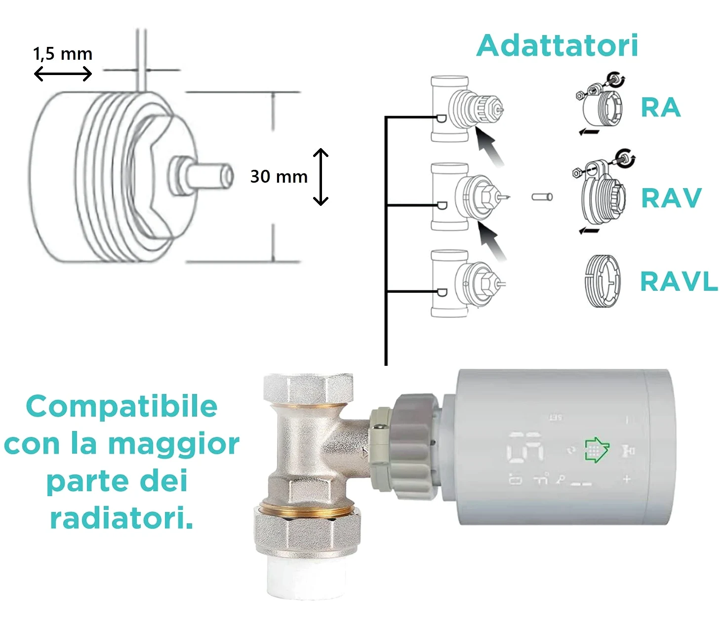 Confezione da 4 di Valvola termostatica digitale Smart per Radiatori, funziona con Zigbee, controllo da APP, Alexa o Google