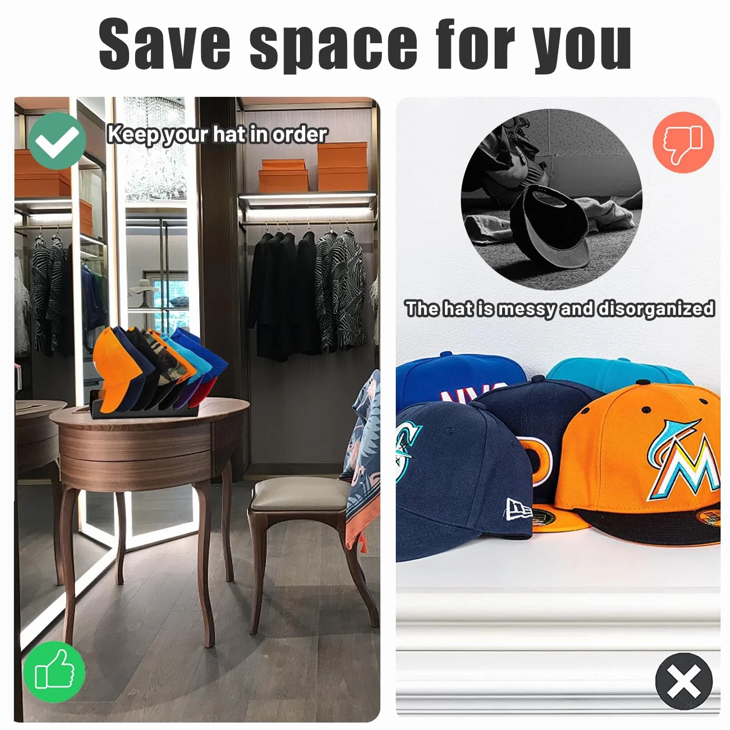 Porta Cappelli Portaoggetti - Espositore Cappelli, Appendi Cappelli, Organizzatore Baseball Cap, Cappelliera in Acrilico, Può Conservare 7 Cappelli, Neroi
