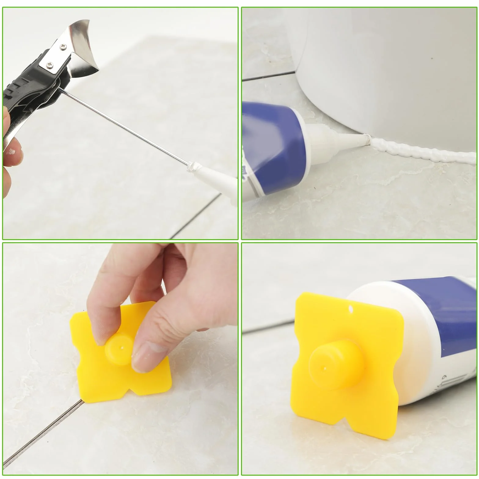 Professionale Strumento per Calafataggio 5 in 1, Rimuovi Silicone Spatola per Silicone togli e Spatola Raschietto per Stucco Strumento Con 6 Cuscinetti Sostituibili Sigillante (Bianco)