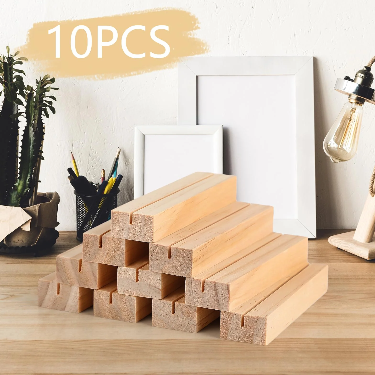 10 Portacarte in Legno - Porta Menu da Tavolo, in Faggio, 105×25×15 mm, come Portacarte, Portamenu, Portacartoline, per Matrimoni, Feste, Ristoranti ecc