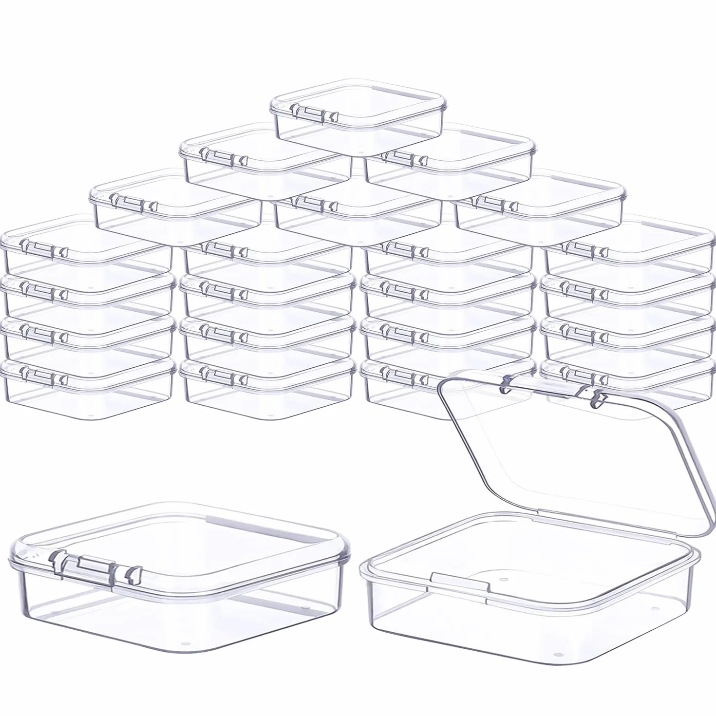 Scatole Plastica Trasparente con Coperchio 24 Pezzi 6.5x6.5x2cm Mini Porta Oggetti