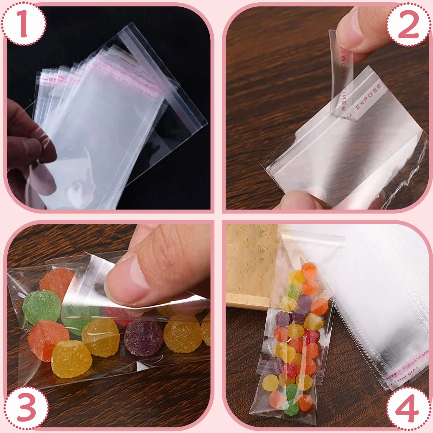 Confezione da 100 sacchetti cellophane trasparenti autoadesivi 5x15 cm, chiusura adesiva 50 µm. Sacchetti piccoli per orologio, forcina capelli