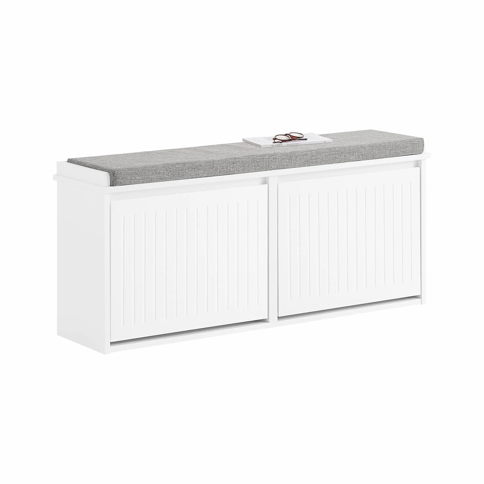 SoBuy Panca Scarpiera da Ingresso - Scarpiera Salvaspazio Slim in Legno, Panca Contenitore per 8-10 Paia di Scarpe, 155kg di Carico, Bianco, 100x26x46cm, FSR98-XL-W
