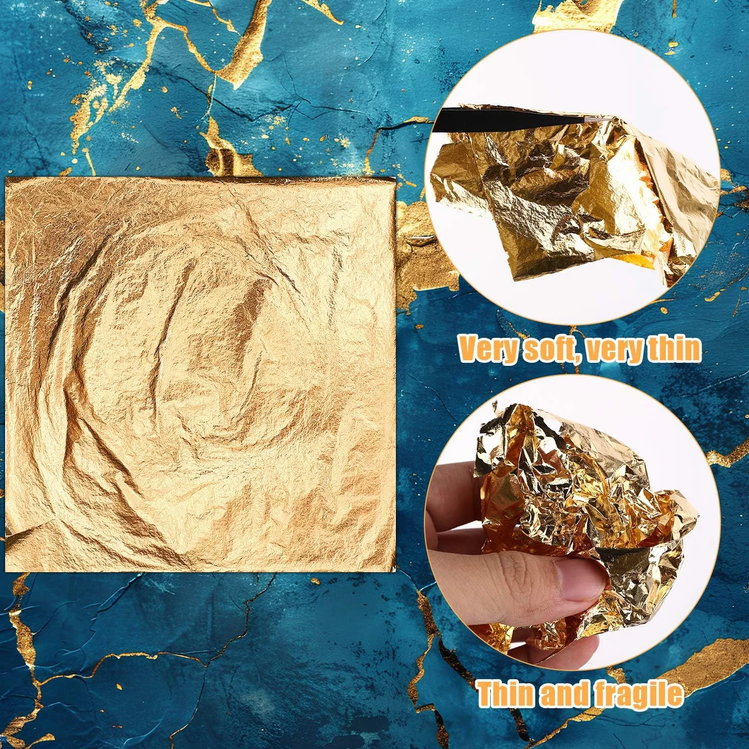 Foglia d'Oro 150 Pz, Fogli di Lamina d'Oro Imitazione 3 Colori per Arte Artigianato con Pinzette e Pennello