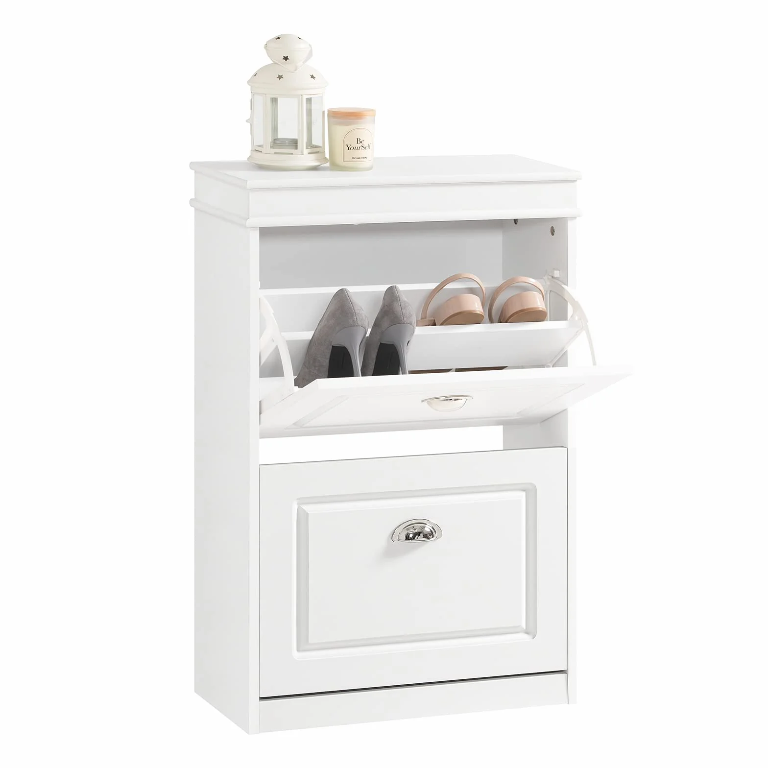 SoBuy Scarpiera Salvaspazio Slim Mobiletto da Ingresso con 2 Ante a Ribalta, Armadio Portascarpe Scarpiera Legno Moderna per Ingresso, Corridoio o Camera da Letto 54x24x83cm Bianco FSR78-W