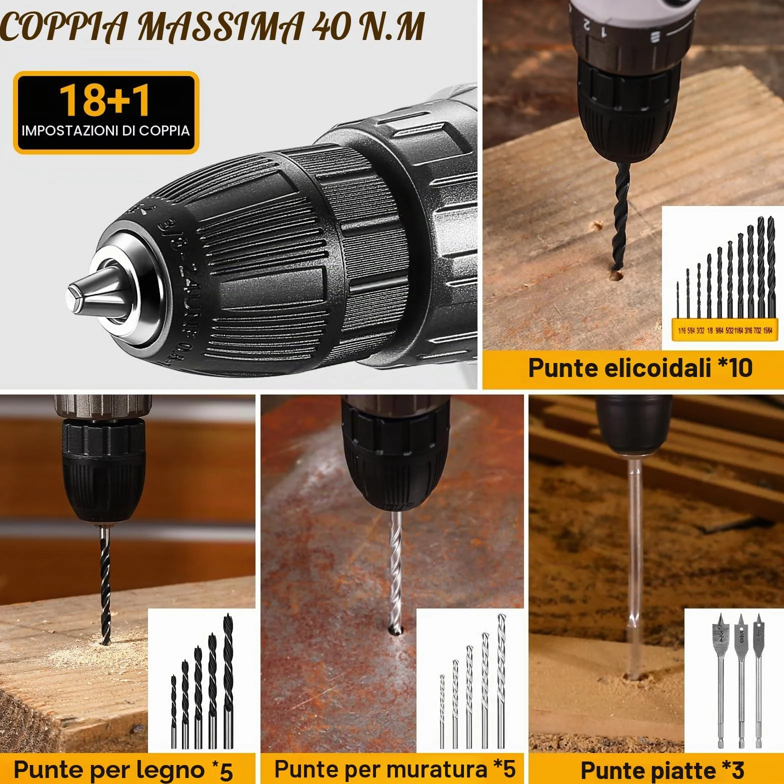 DEKO Cassetta Attrezzi Completa Trapano Avvitatore 20V 186 Pezzi Set Punte
