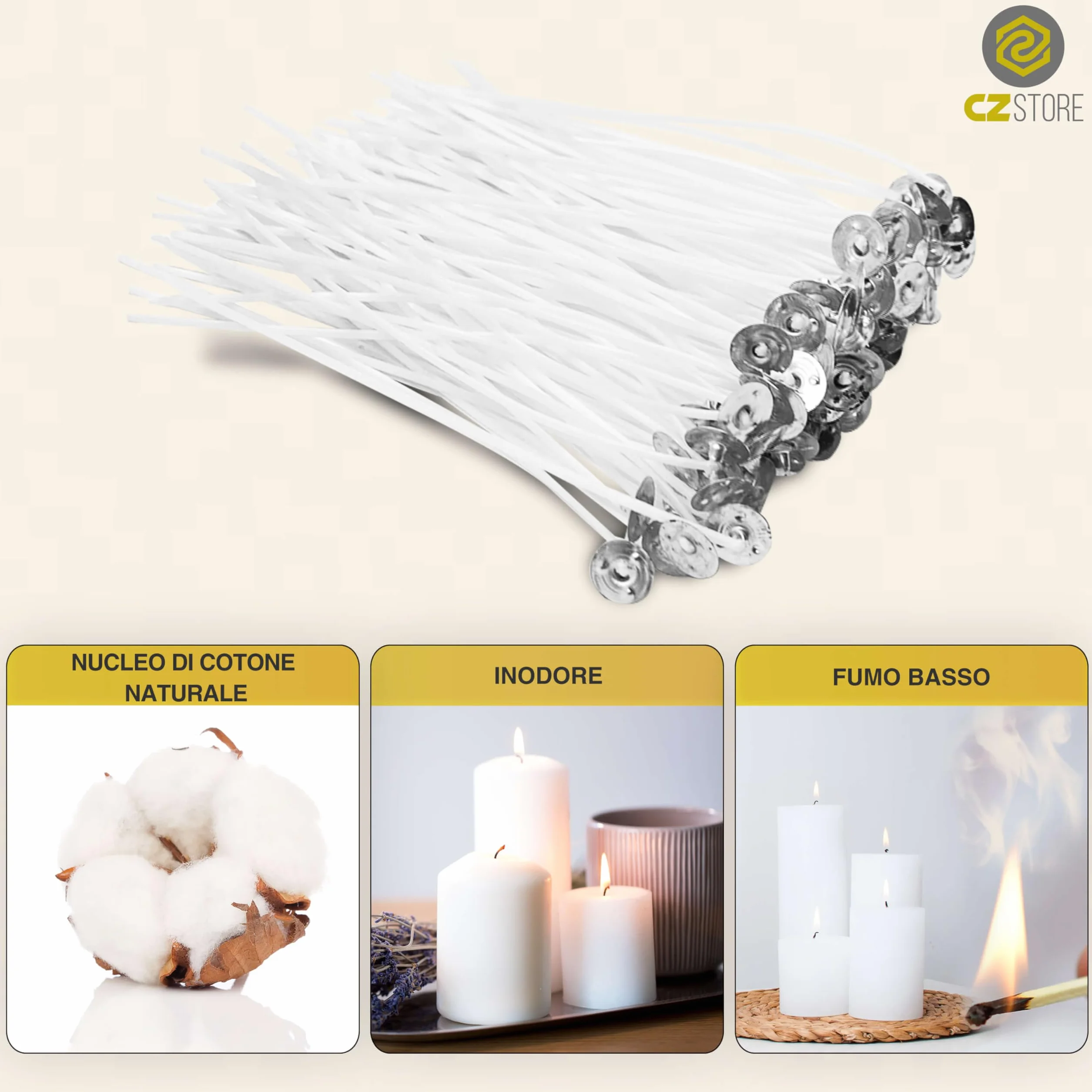 Stoppino per candele 20 CM-✮✮Garanzia A Vita✮✮ | set di 50 parti| in cotone naturale al 100% guida alla produzione di candele profumate organic per pilastri/lanterne
