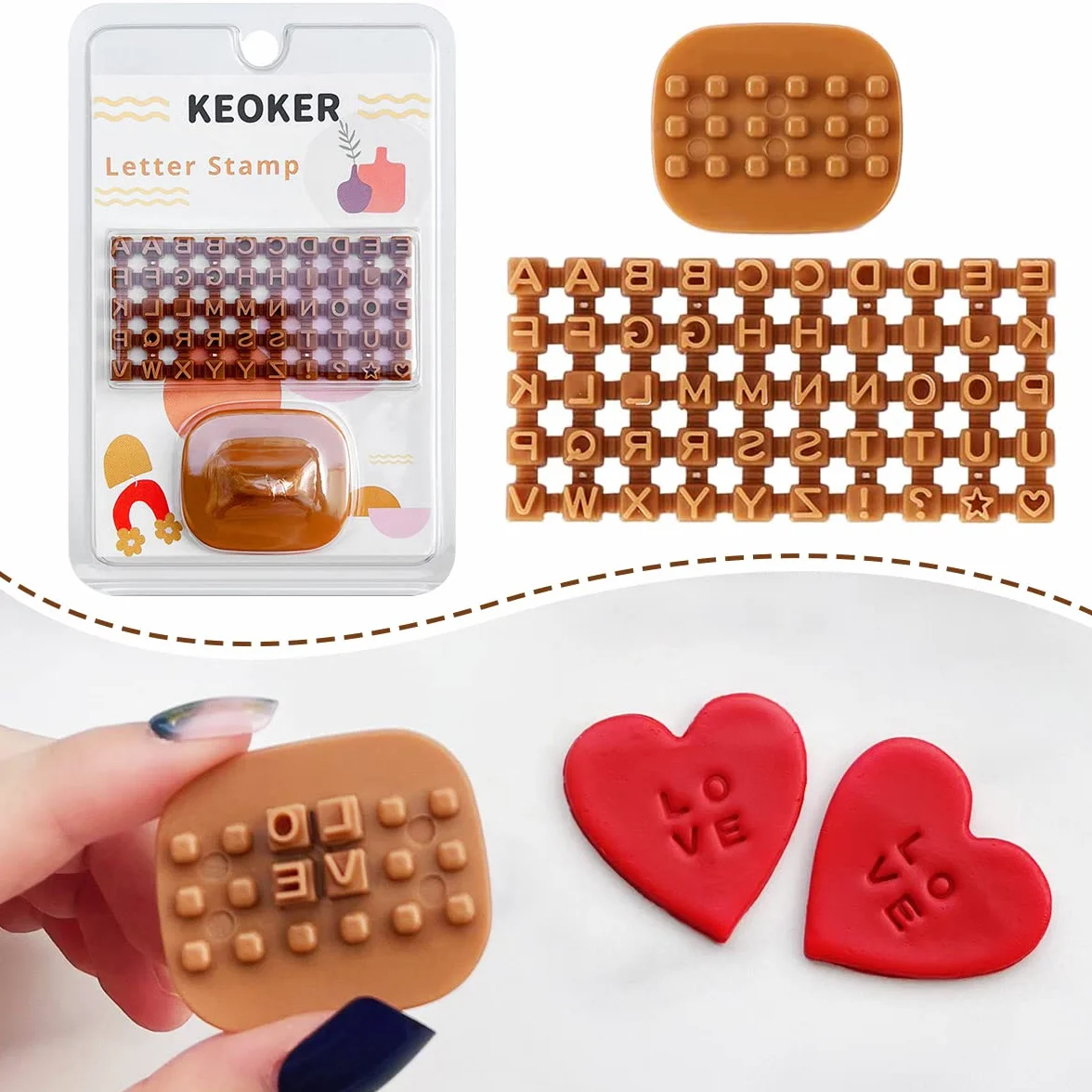 Keoker Timbri a forma di lettera per argilla, timbro in ceramica con doppio piccolo alfabeto utilizzati anche come stampini per biscotti