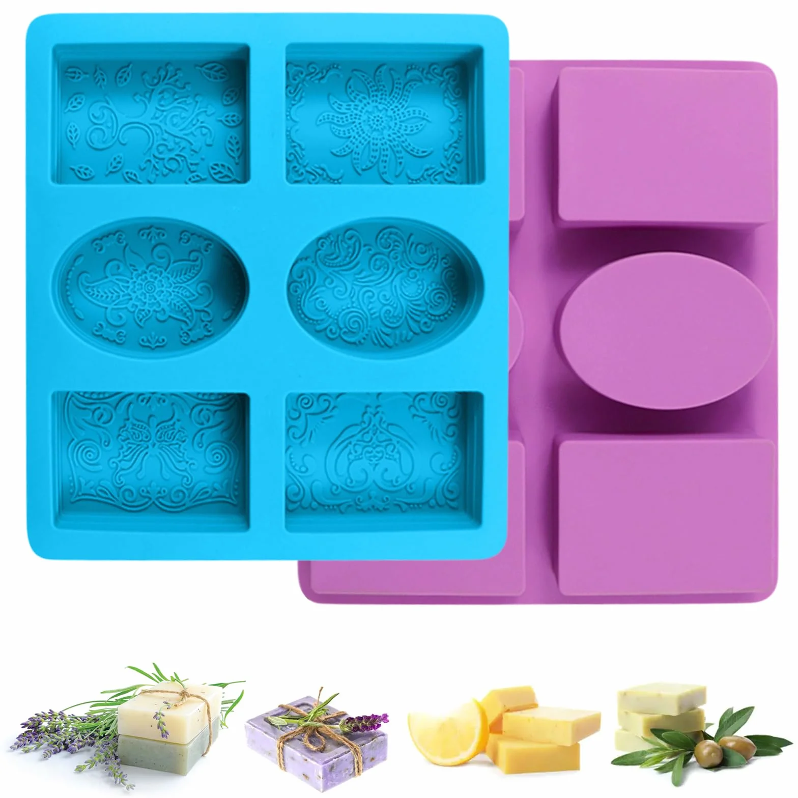 2 Pezzi Stampi Per Sapone Fai Da Te 6 Cavità Stampi In Silicone per Sapone, Antiaderente Stampo Sapone, Stampi Sapone In Riutilizzabili, Stampo Silicone Rettangolare + Ovale per Sapone, Stampi DIY