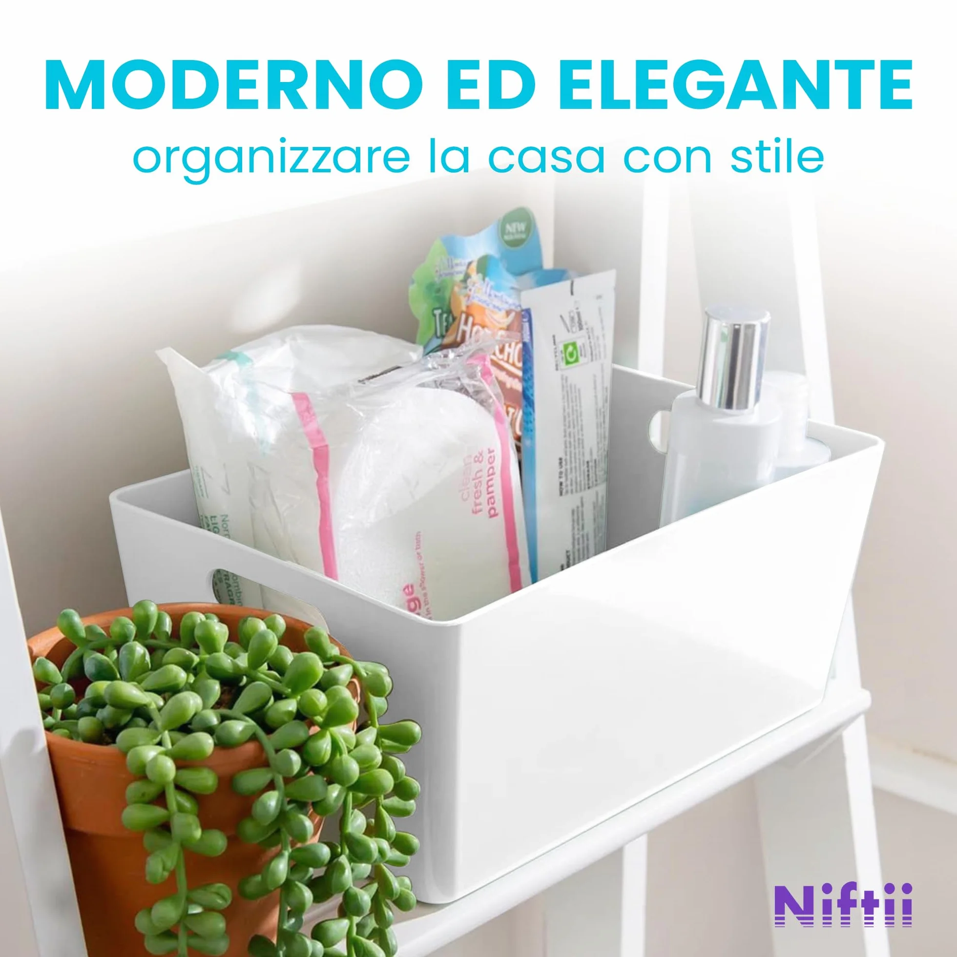 Set 5 Cestini Portaoggetti in Plastica Bianco con Manici per Cucina