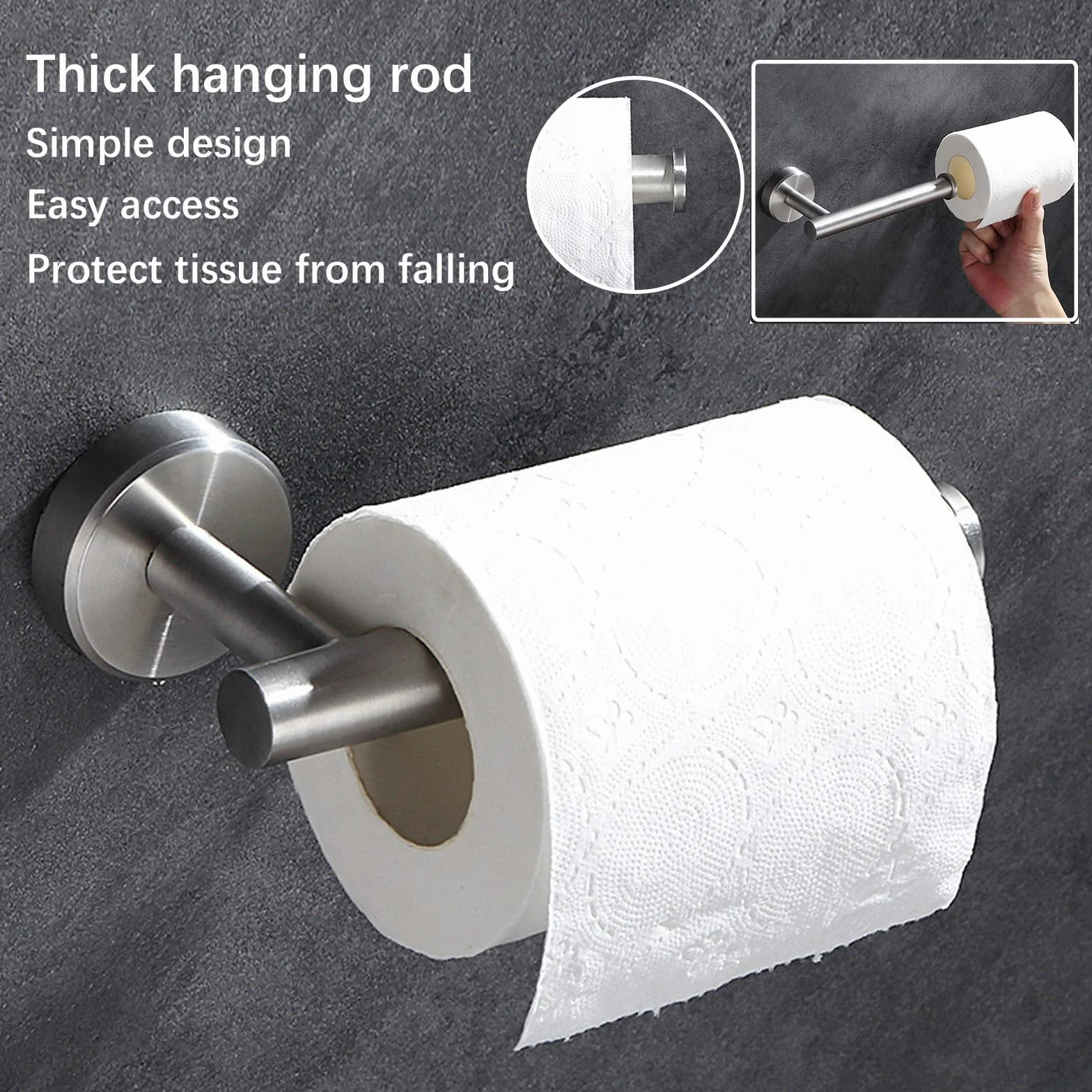Set Accessori Bagno Acciaio Inossidabile 8 Pezzi Portasciugamani Porta Carta Igienica Argent