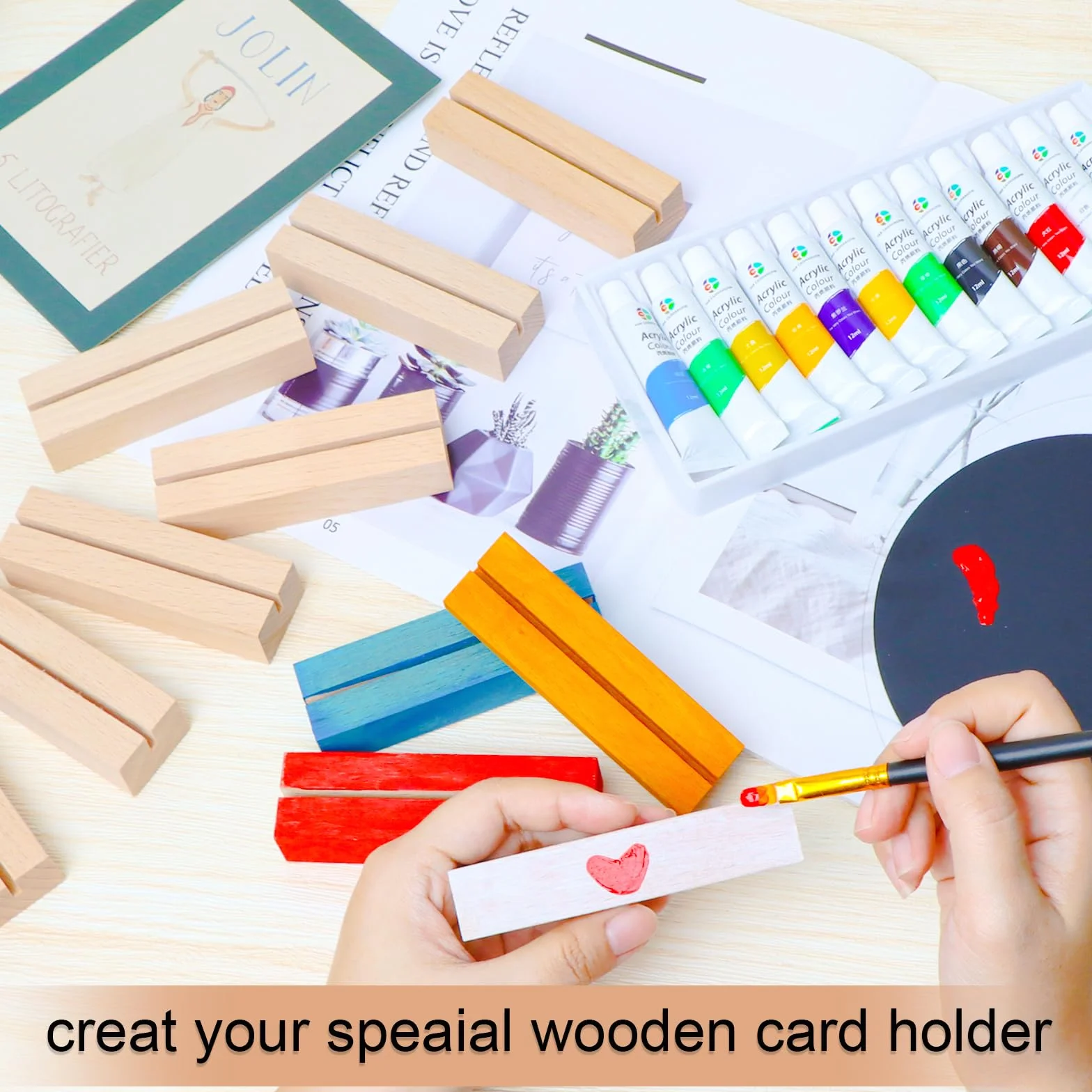 Set di 20 pezzi di portacartoline in legno, portabiglietti da visita in legno 10×3×2cm con spazio di 3mm, blocchi di legno stabili per cartoline, portabiglietti da menu per feste nuziali