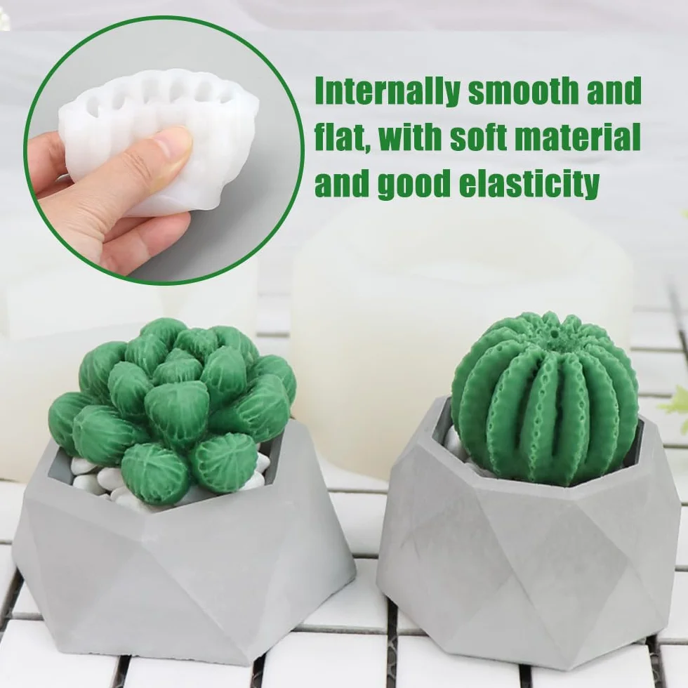 10 Pezzi Stampi in Silicone per Candele, Stampo in Silicone per Cactus Succulenti, 3D Stampo per Candele di Cactus, Stampi per Candele Fai Da Te per Candele Fatte a Mano, Stampi in Resina Epossidica