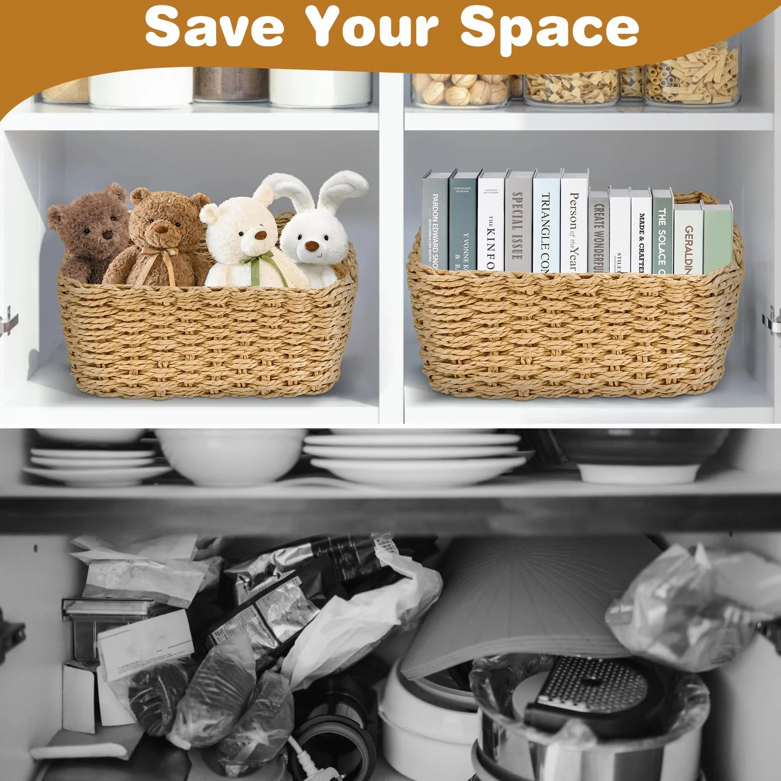 Cesta Portaoggetti in Vimini Intrecciato 4 Pezzi per Bagno Cucina Soggiorno