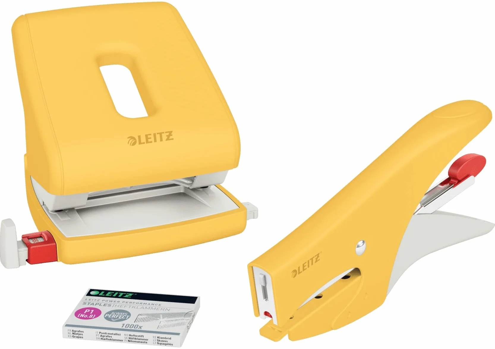 Leitz Cucitrice a Pinza, Capacità fino a 15 Fogli, Caricamento Posteriore, Include Punti P2 (No. 10), Gamma Cosy, 56450019, Giallo (Caldo)