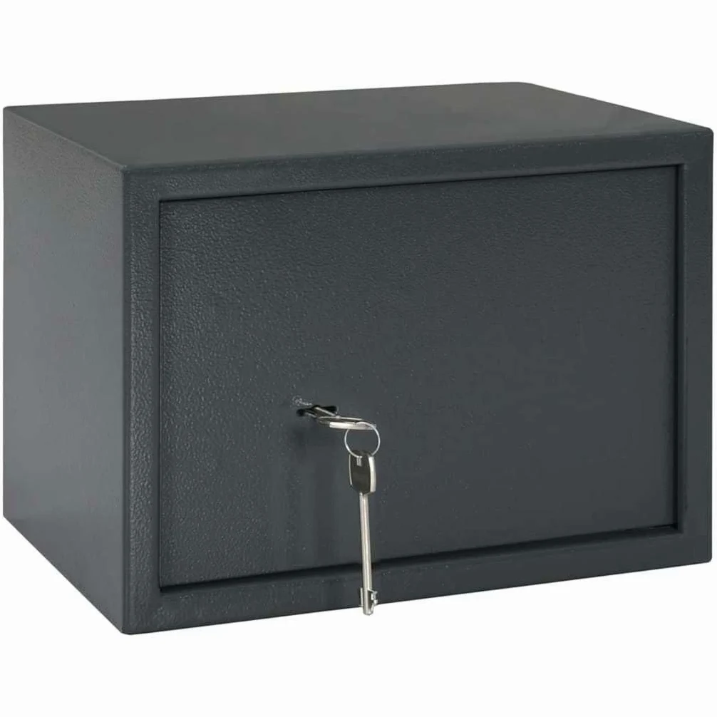 Cassaforte 35 x 25 x 25 cm con serratura, cassetta di sicurezza in acciaio per oggetti di valore, cassaforte per documenti, cassetta di denaro, grigio scuro, per ufficio domestico