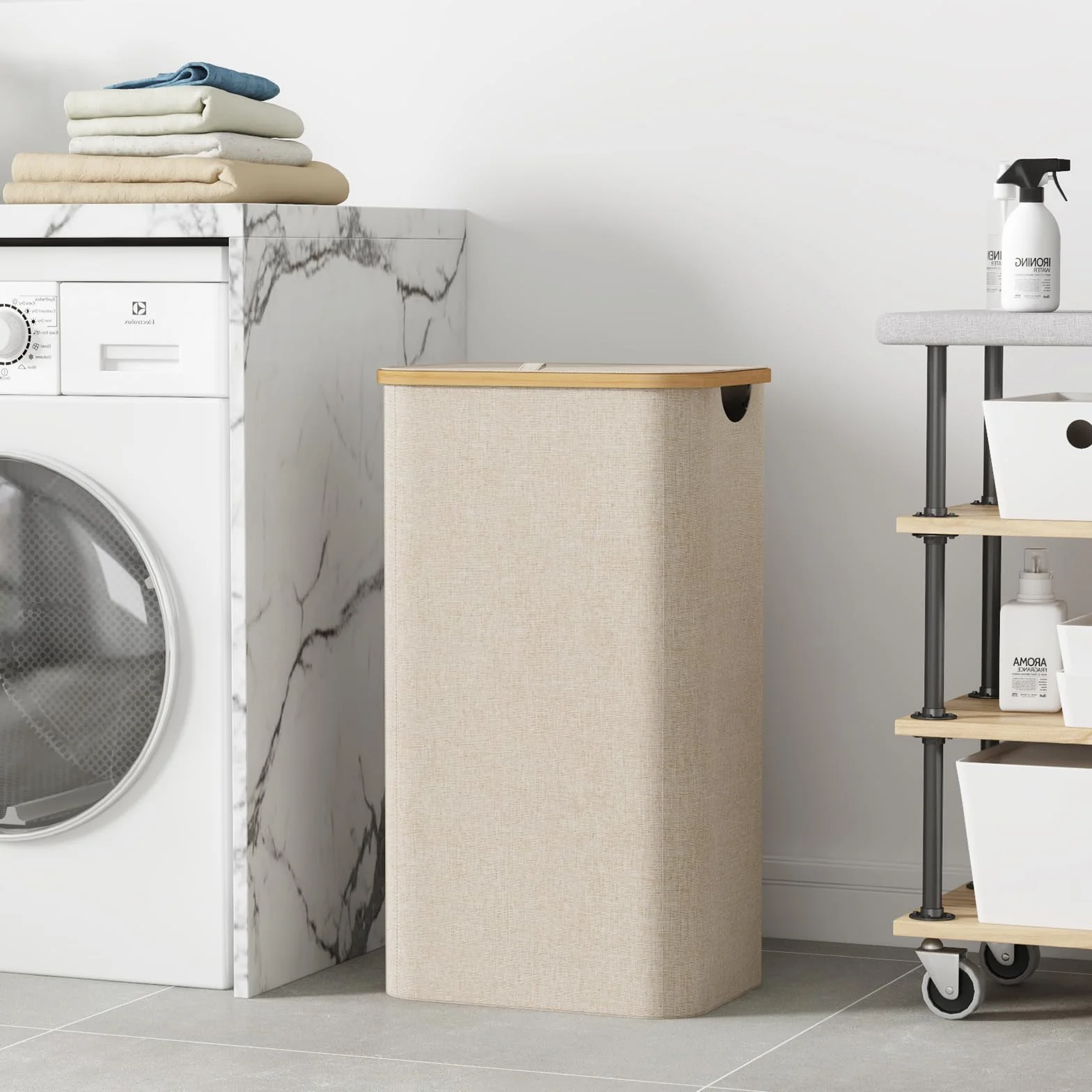 Lifewit Cesta Portabiancheria 100 L con Coperchio, Grande Cesto Biancheria Pieghevole in Bambù con Sacco Interno, Portabiancheria Salvaspazio, Laundry Basket per Camera da Letto, Bagno, Beige