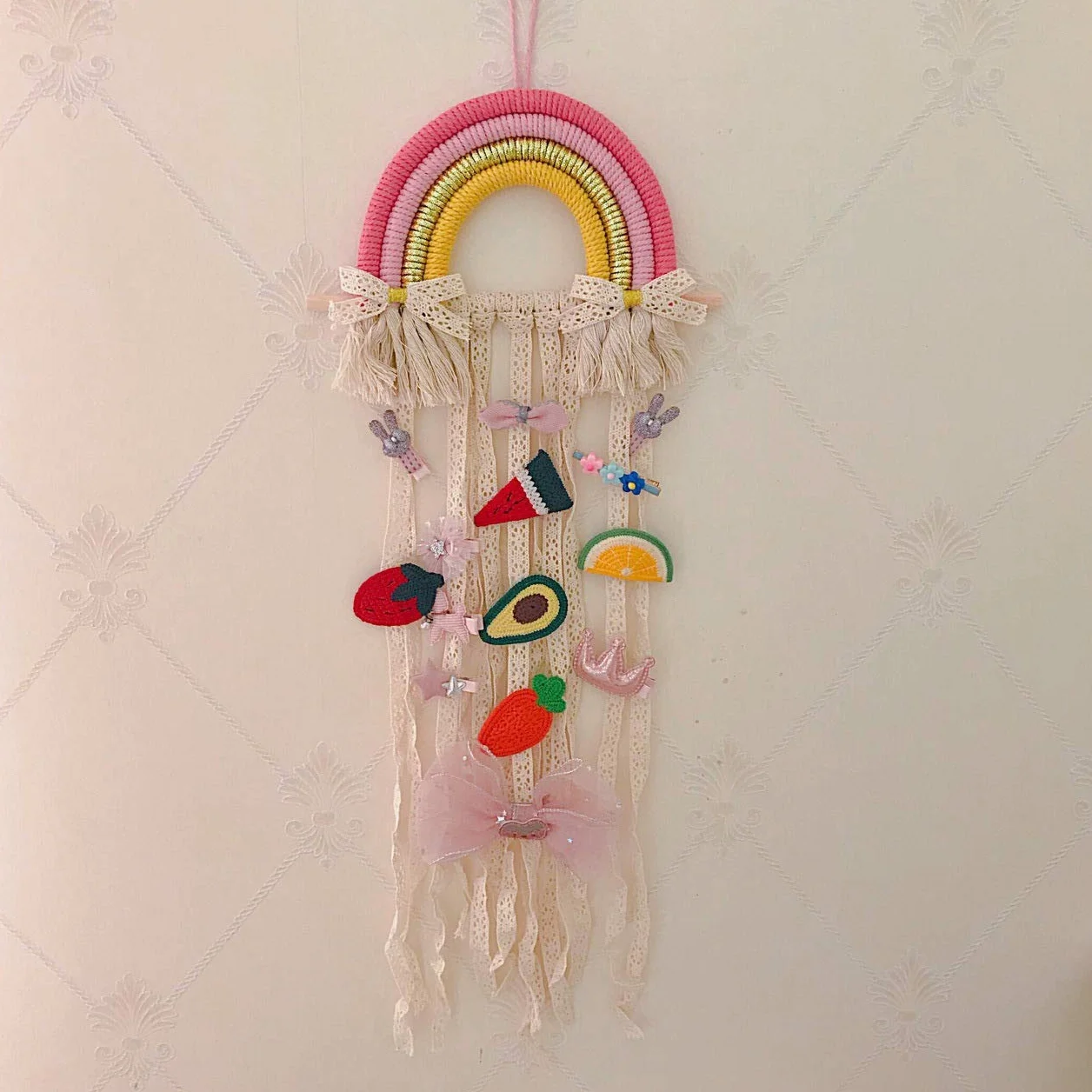 Organizzatore di arco per Capelli Decorazione Arcobaleno Parete Clip Appendiabiti Casa (Rosa)