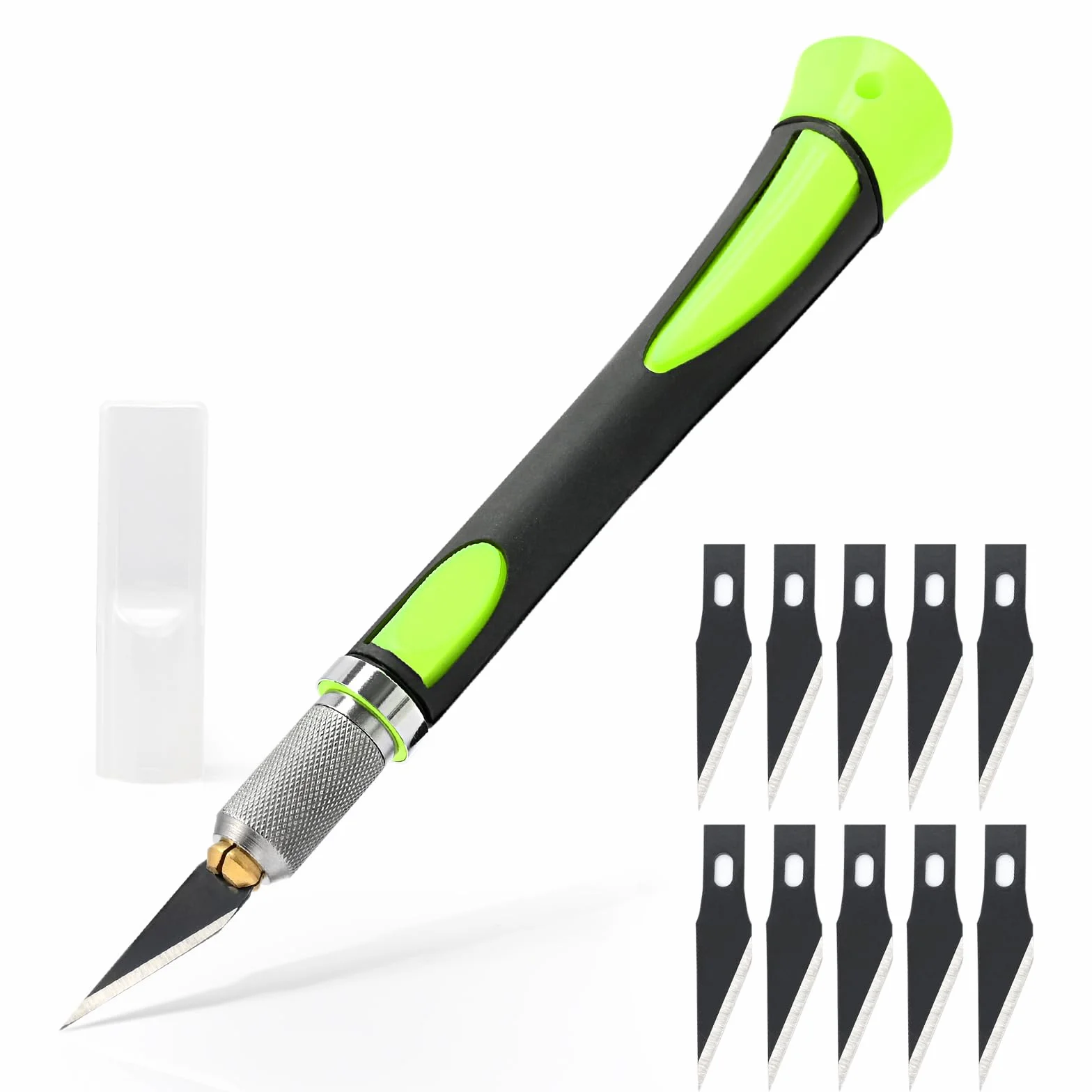 EHDIS Taglierino di Precisione con 10 Lame di Olio Antiruggine, Bisturi Modellismo di Gomma Antiscivolo, Cutter di Precisione, per Lavoro Artistico Taglio, Scultura, verde